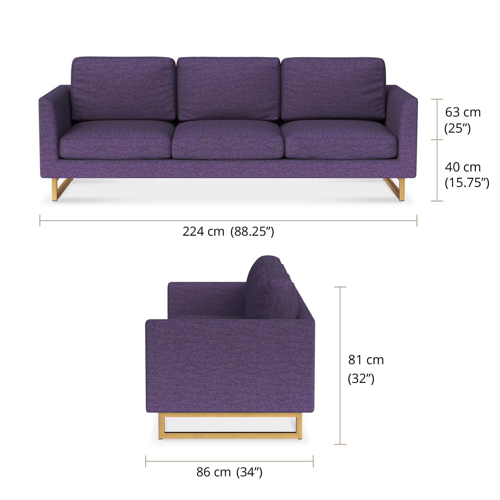 Aurelio 3 Seater Sofa dimensions