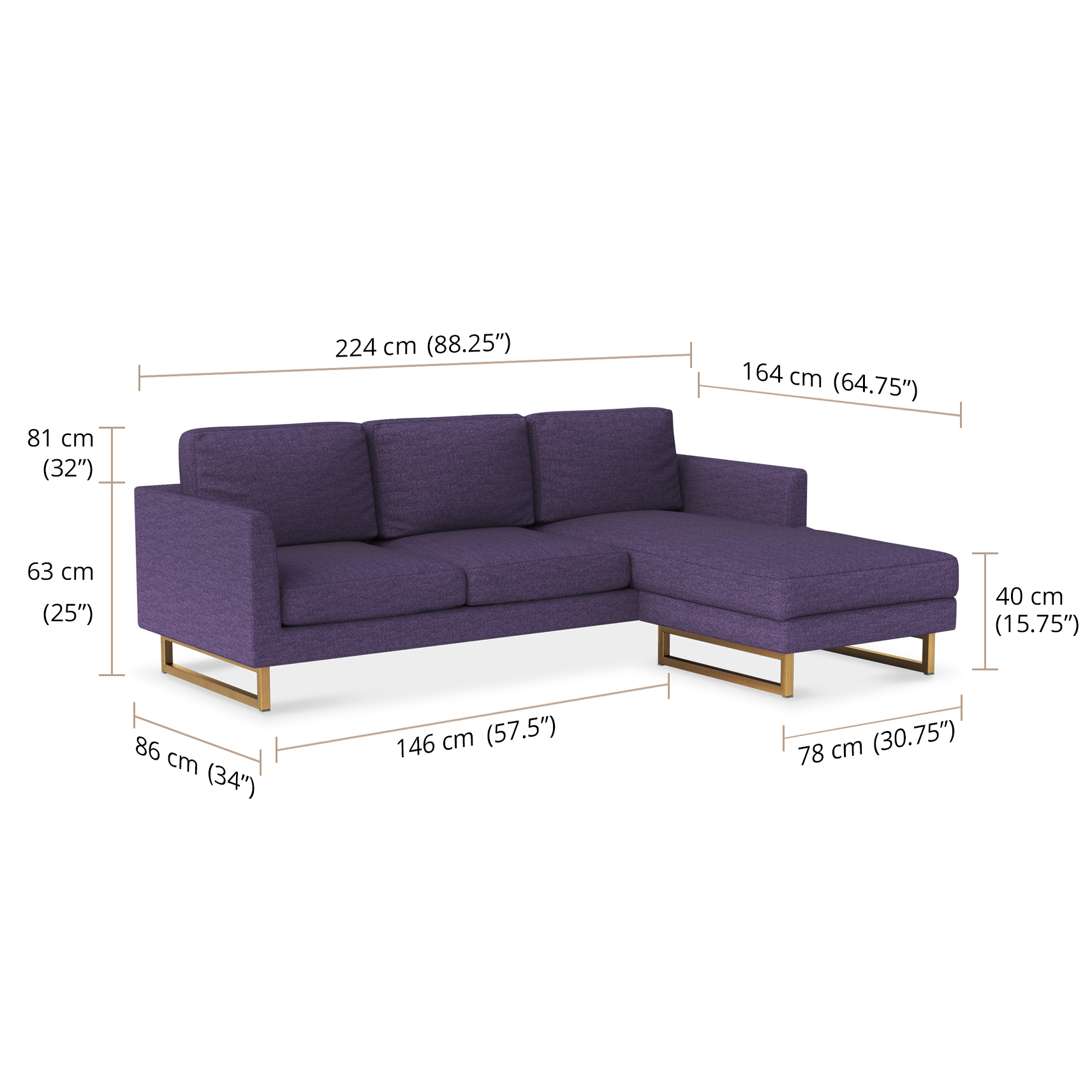 Aurelio Sectional Sofa With Chaise dimensions