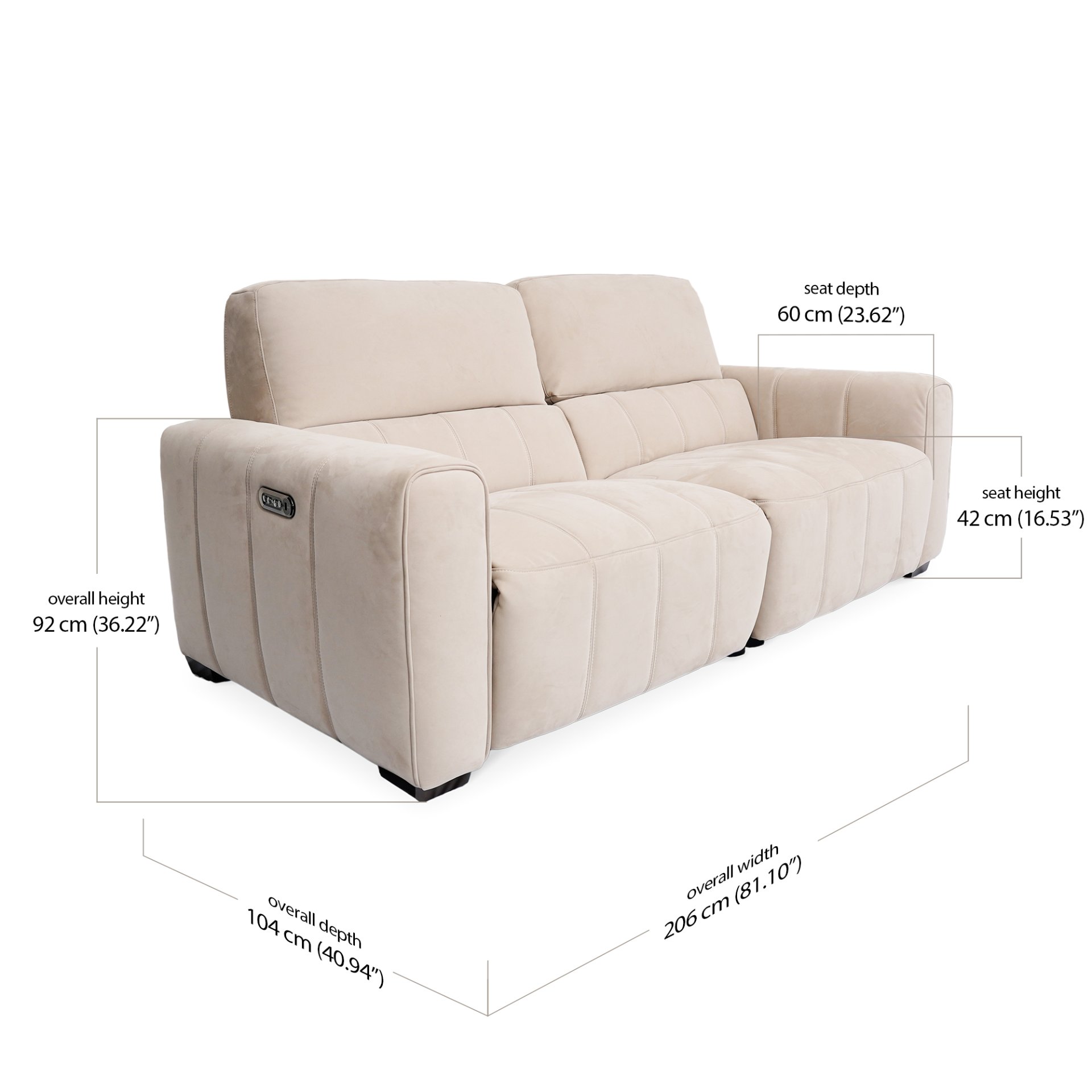 Axis Recliner Sofa 2 Seater dimensions