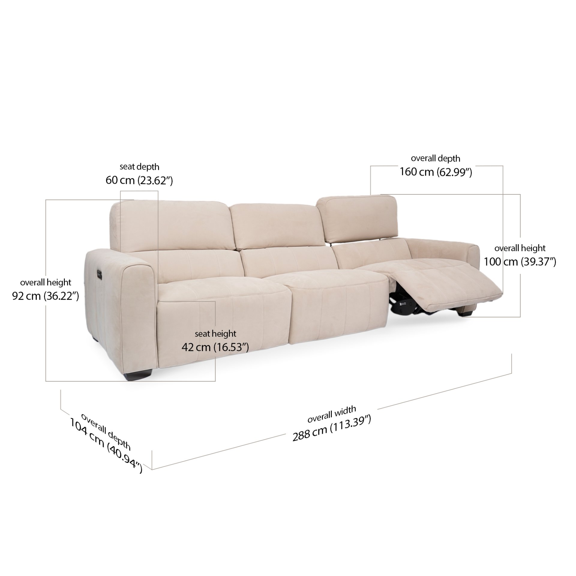 Axis Recliner Sofa 3 Seater dimensions