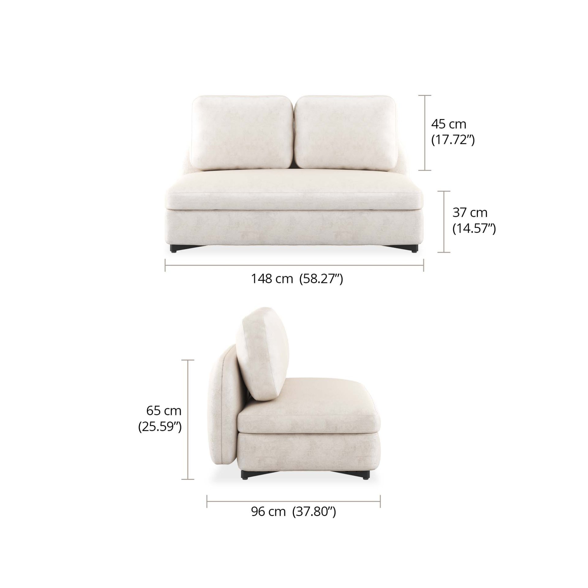 Bent 2 Seater Middle Sofa dimensions