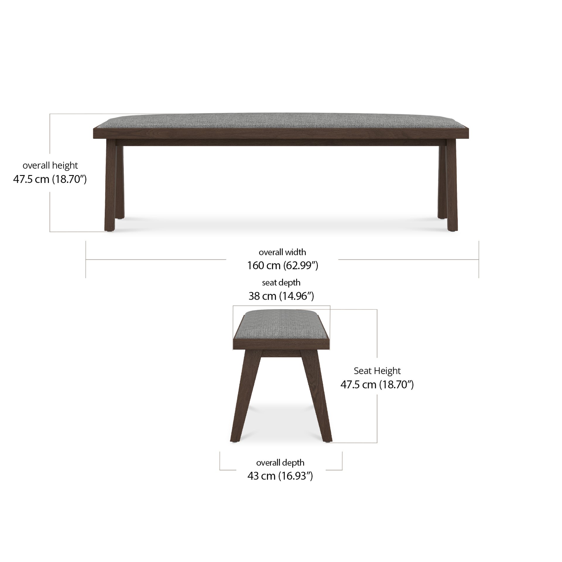 Chester Dining Bench dimensions