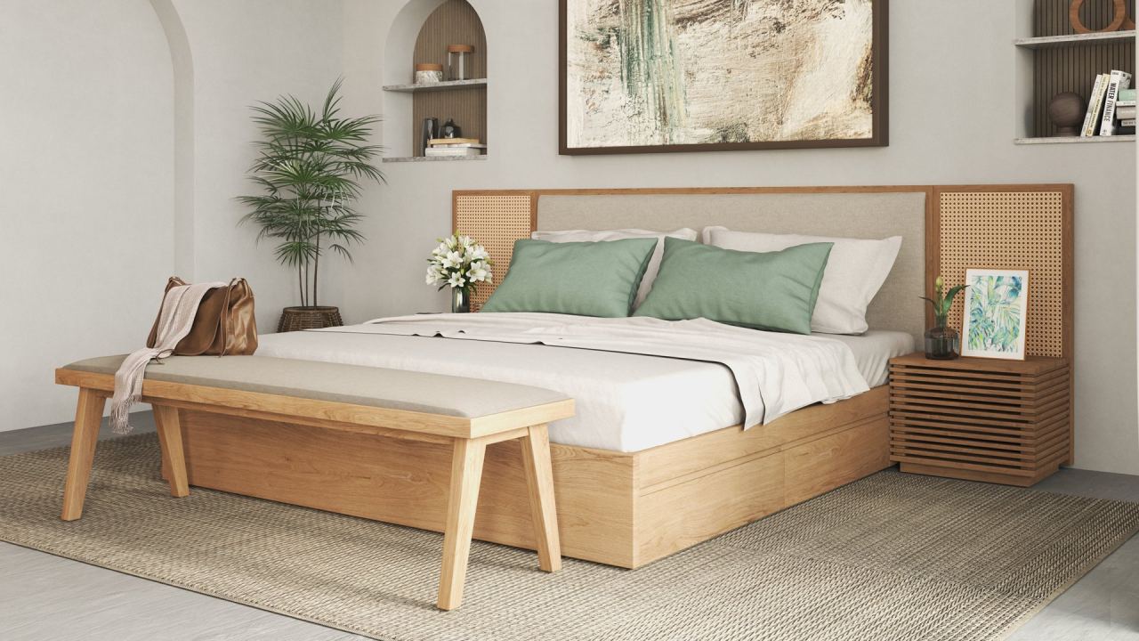 Clay Super King Bed Base, in a room