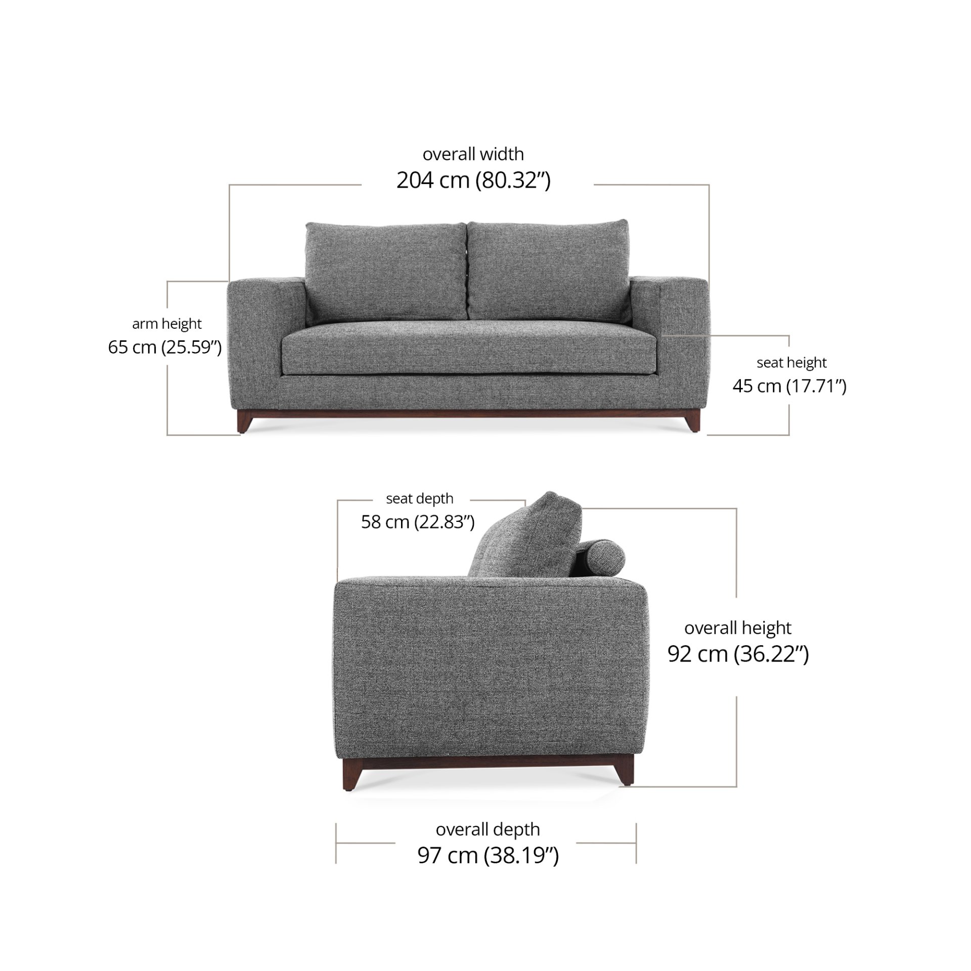Comforta 2 Seater Sofa dimensions