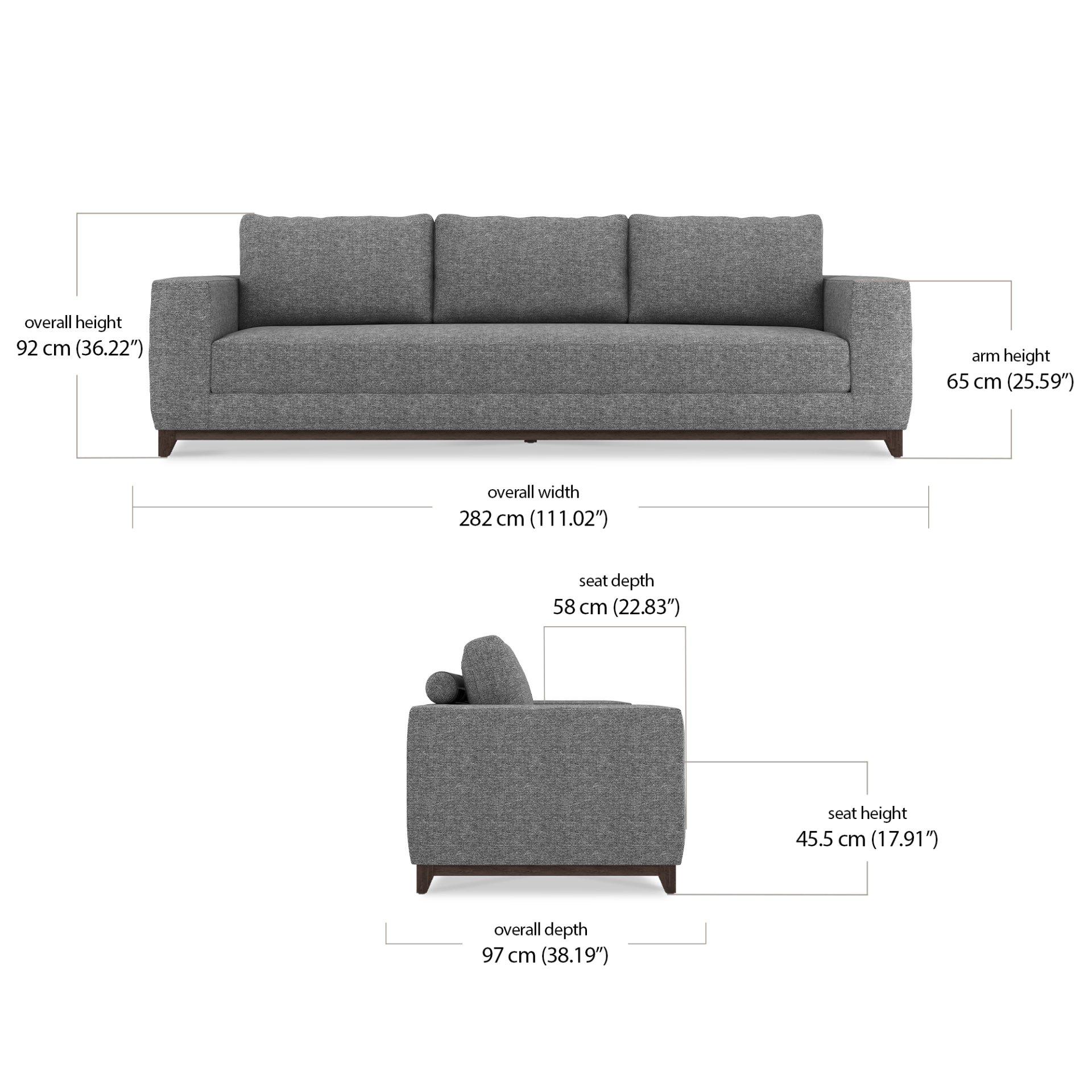 Comforta 3 Seater Sofa dimensions