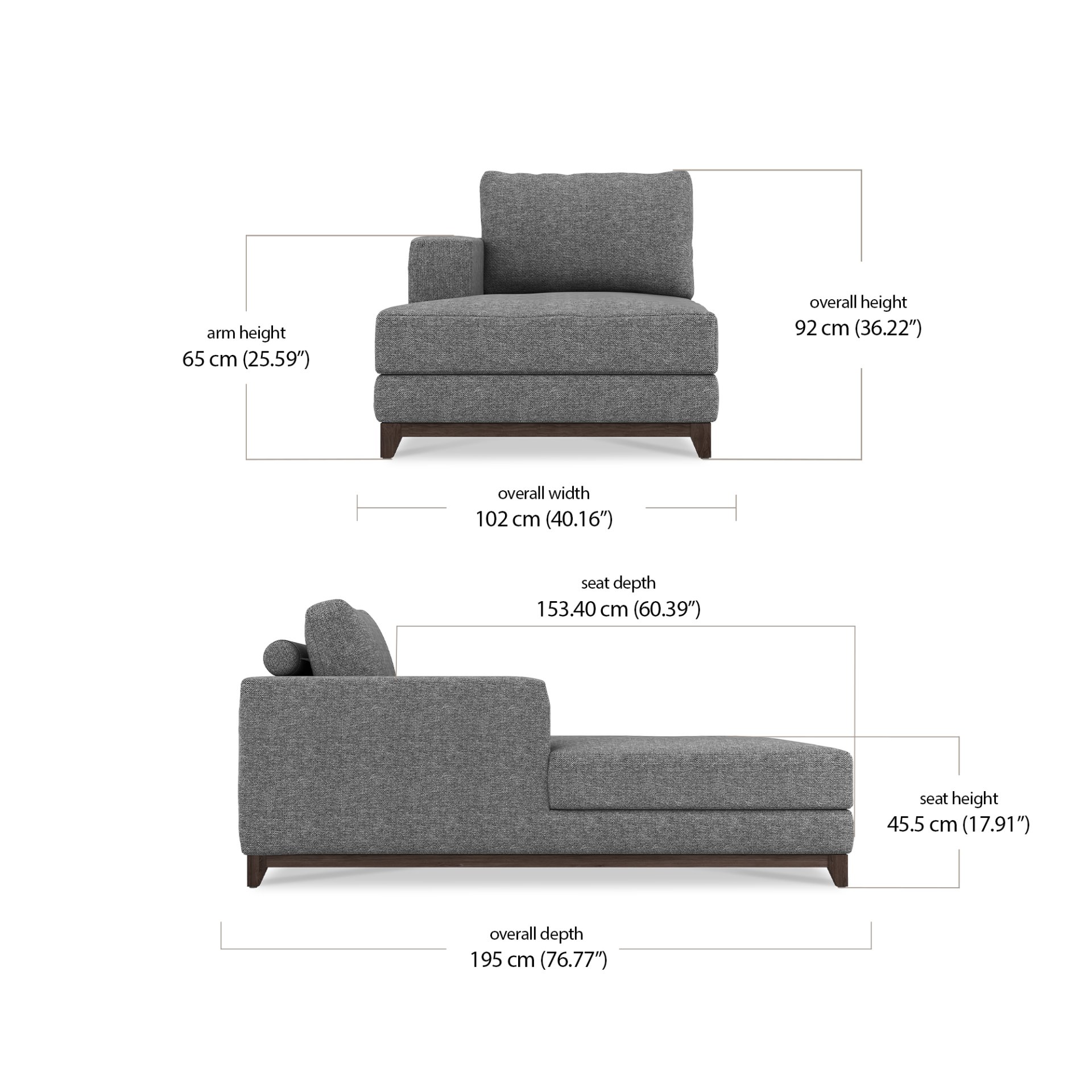 Comforta Right Chaise dimensions