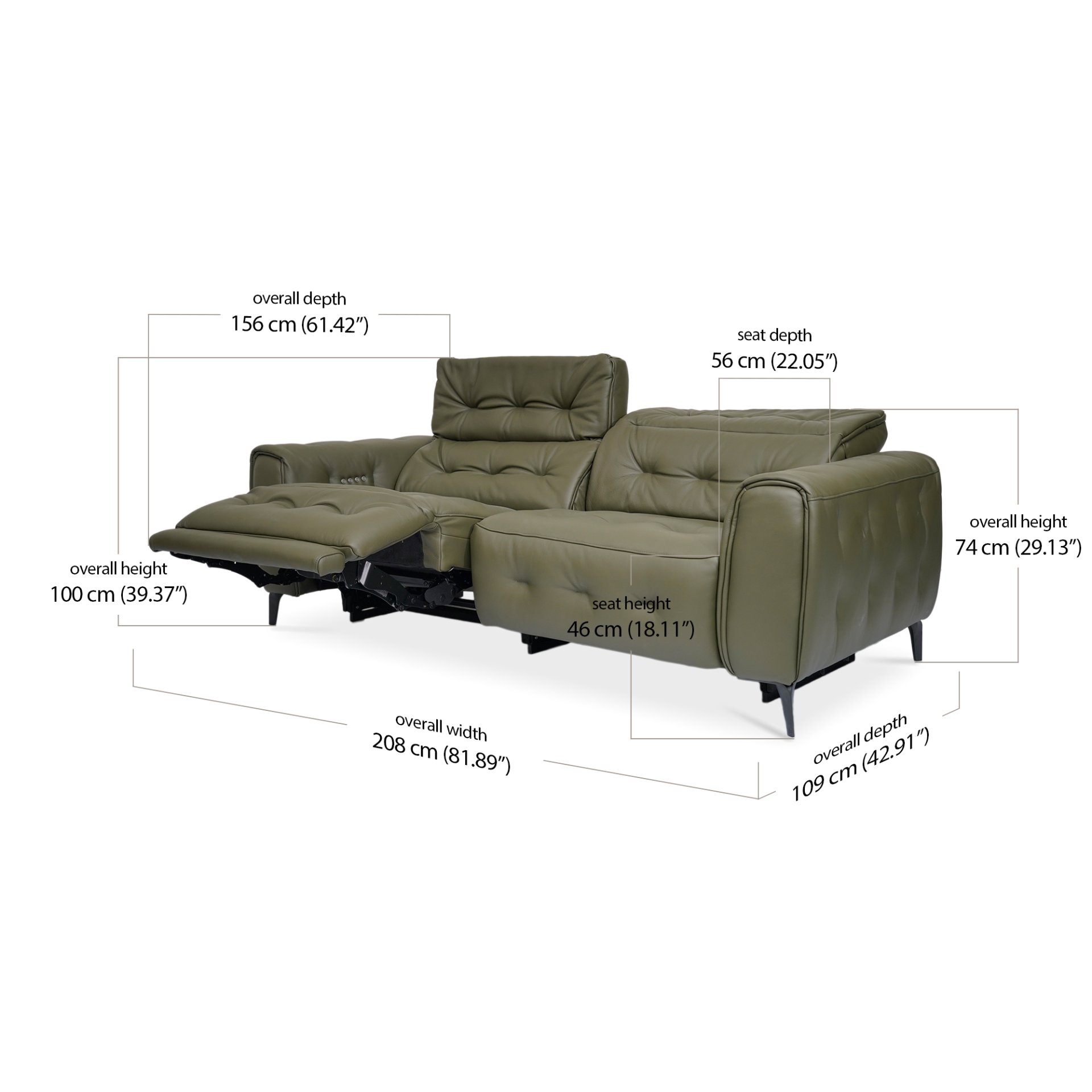 Capri Recliner Sofa 2 Seater dimensions