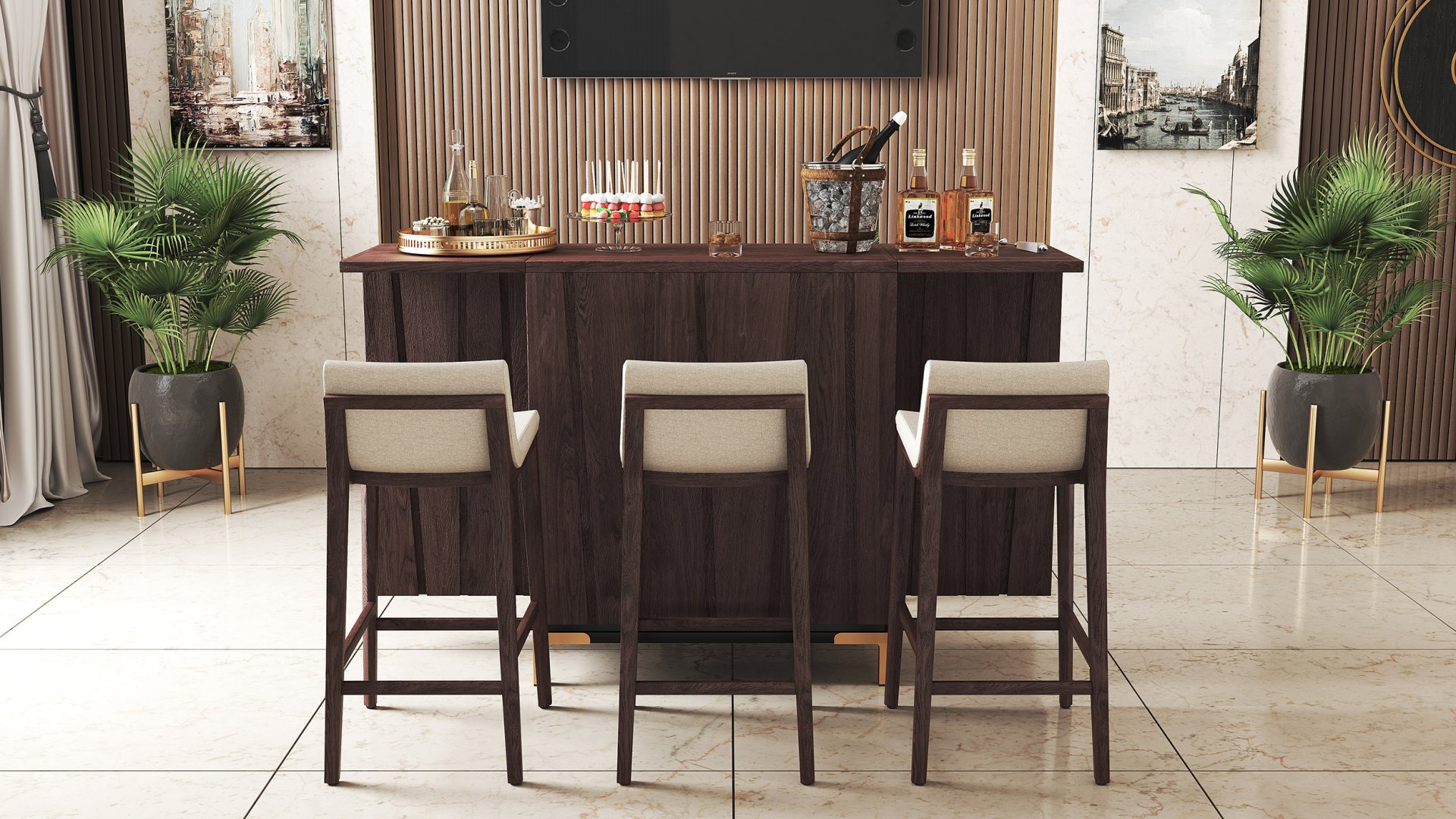 The kitchen & bar, furnished