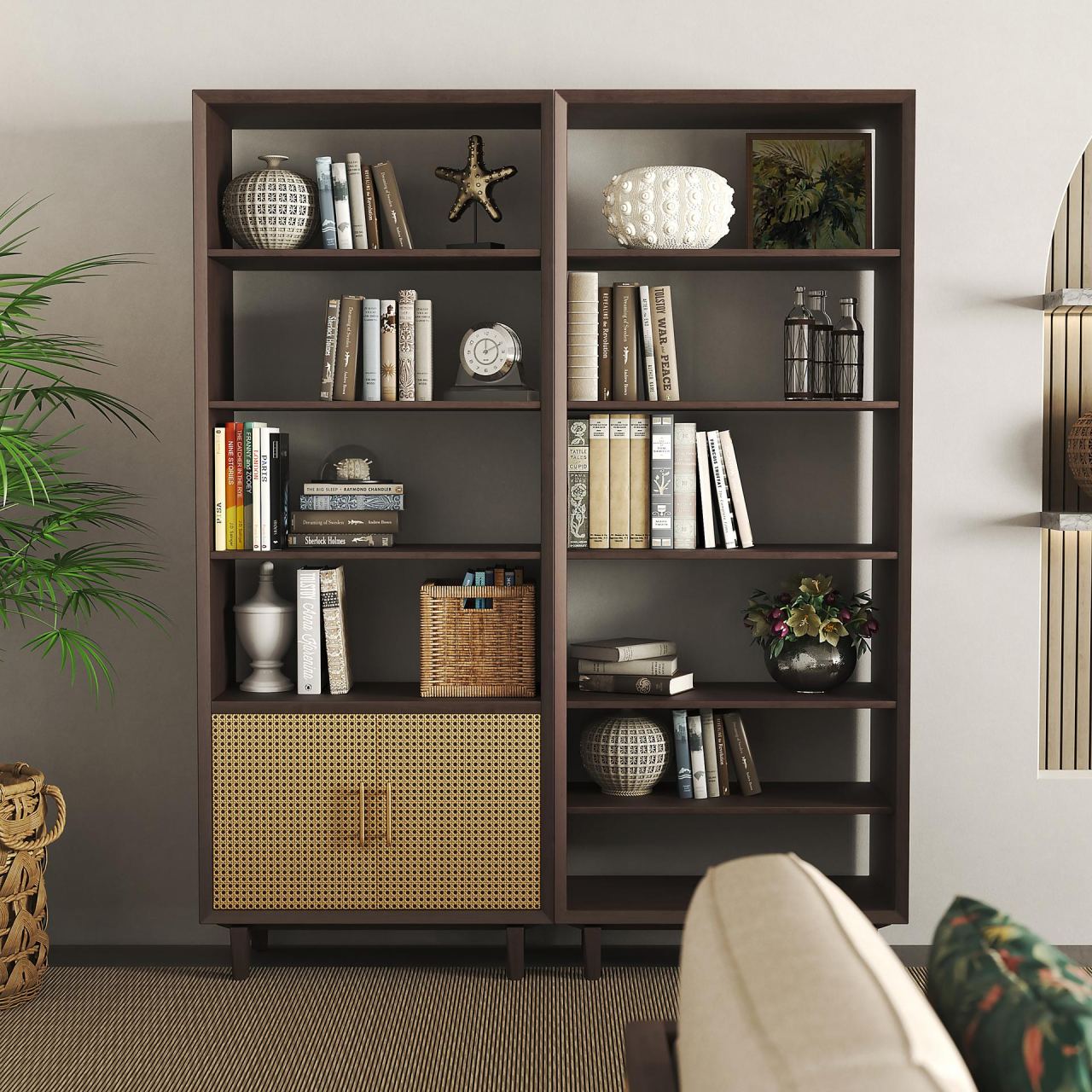 Dane Bookshelf With Cabinet in a furnished room