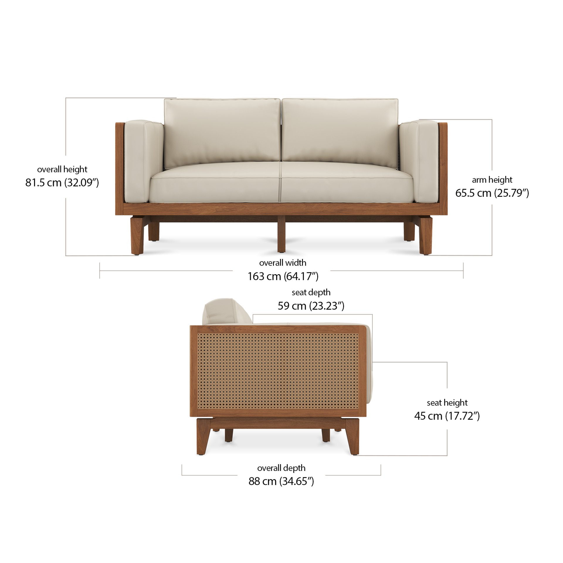 Derby 2 Seater Sofa - Leather dimensions