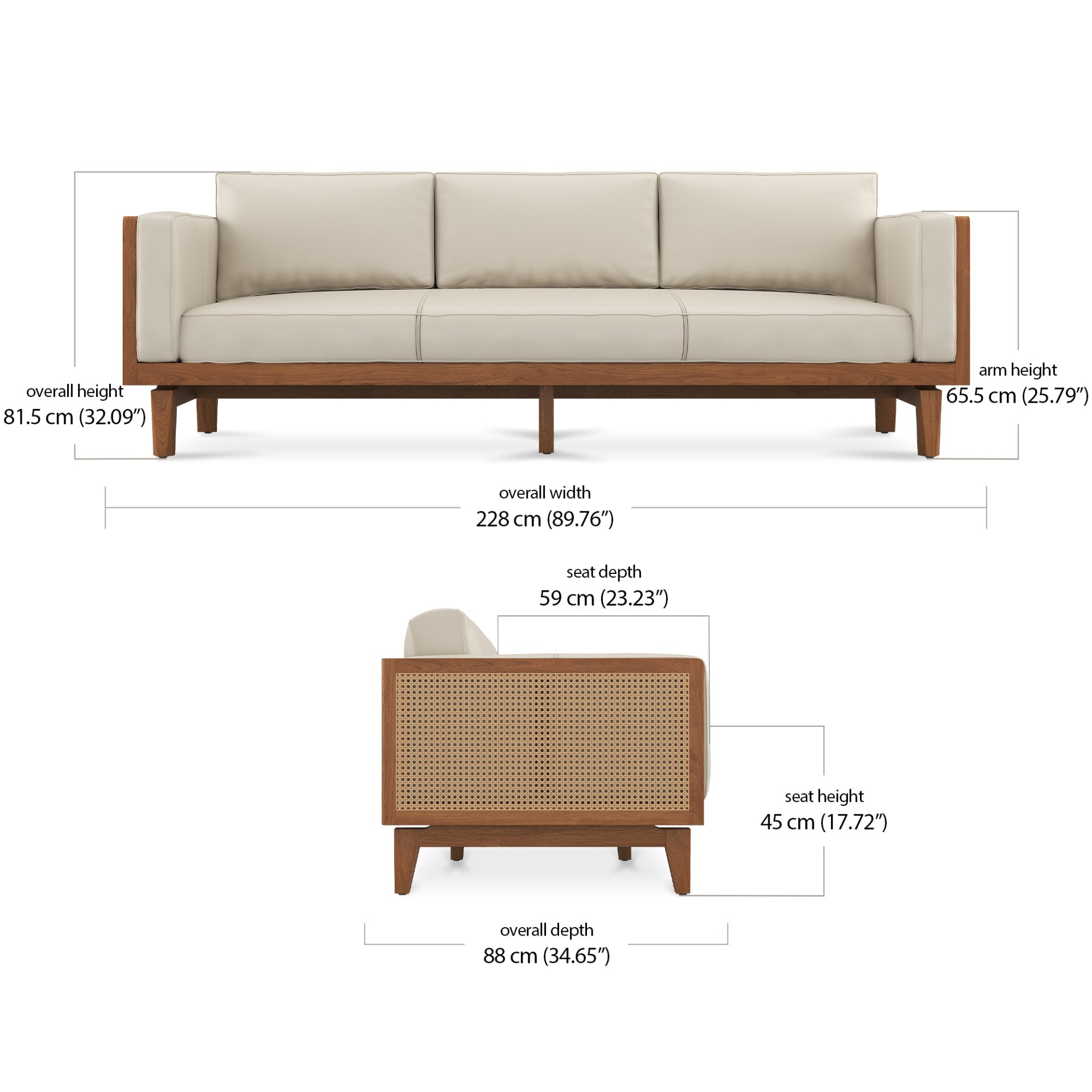 Derby 3 Seater Sofa - Leather dimensions