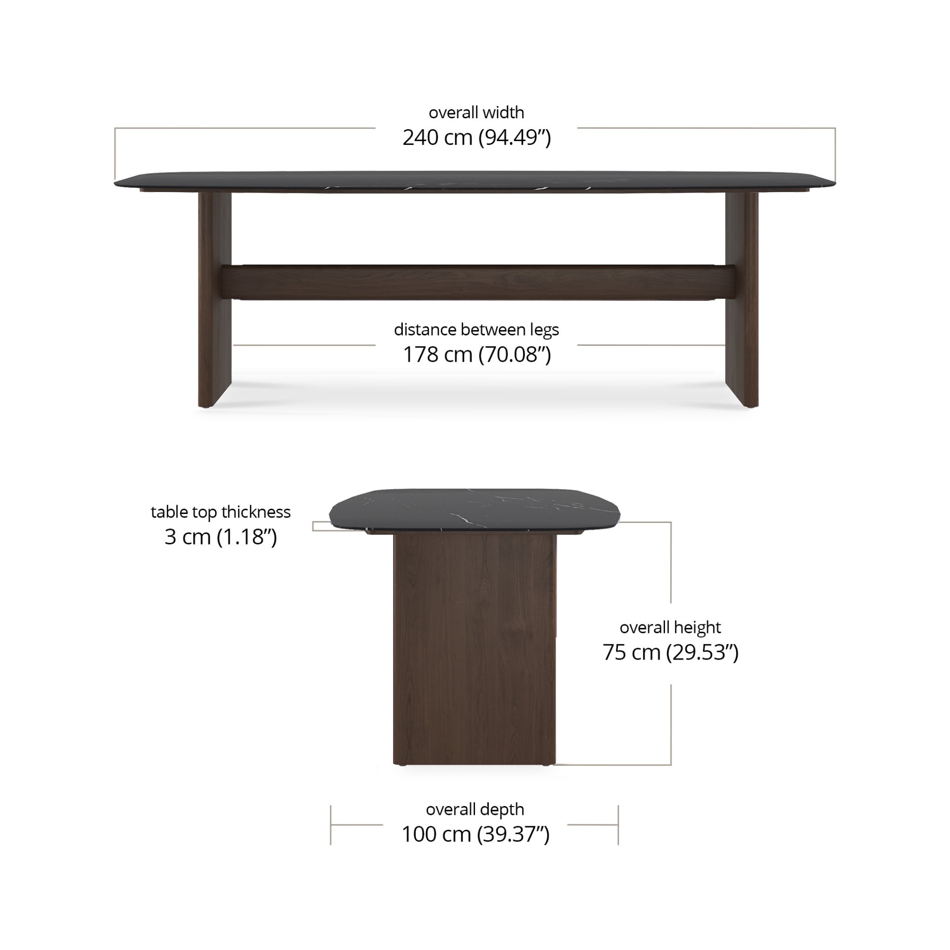Diego Recta Dining Table dimensions