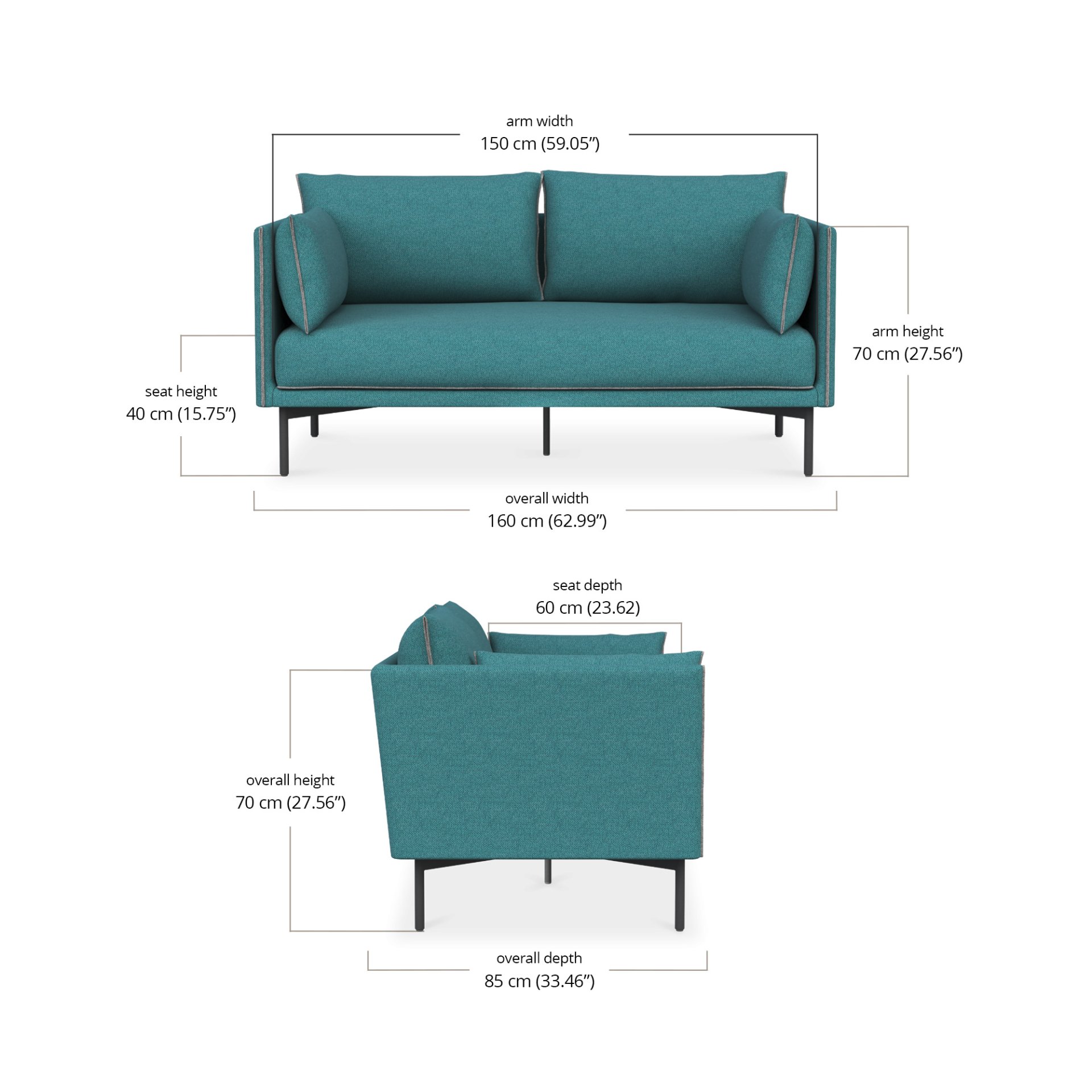 Delina 2 Seater Sofa dimensions