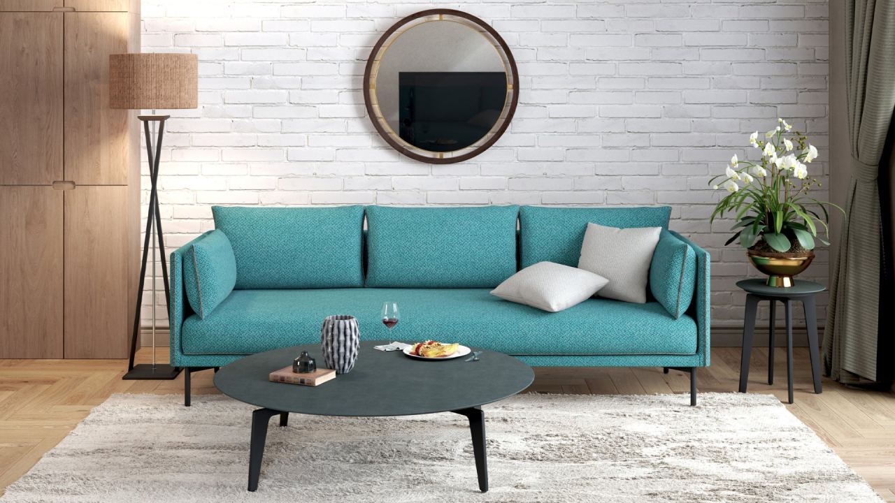 The living room, furnished