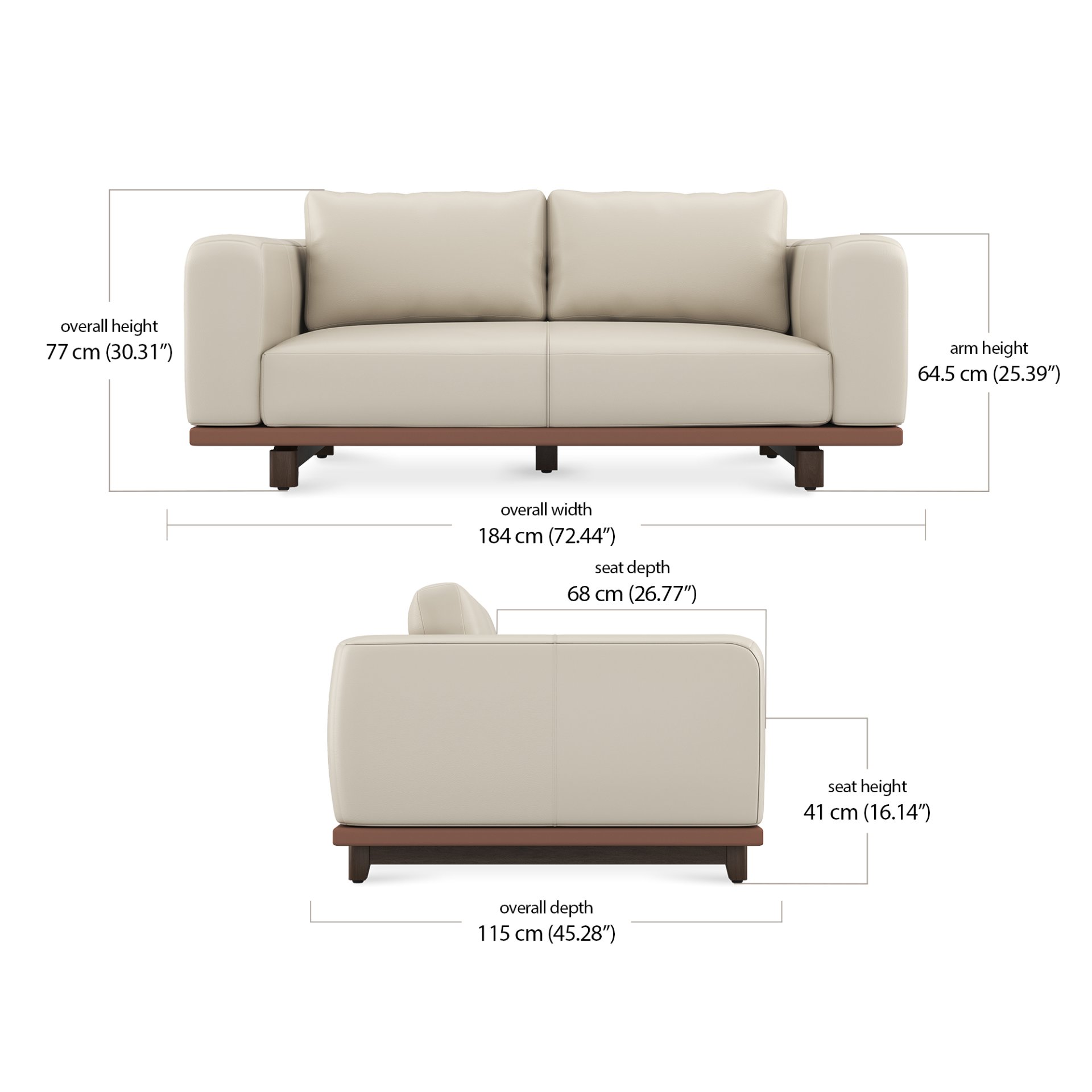 Fenna 2 Seater - Leather dimensions