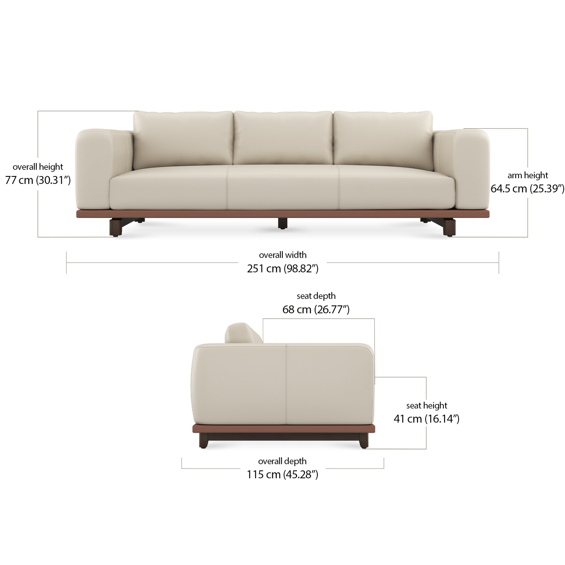 Fenna 3 Seater - Leather dimensions