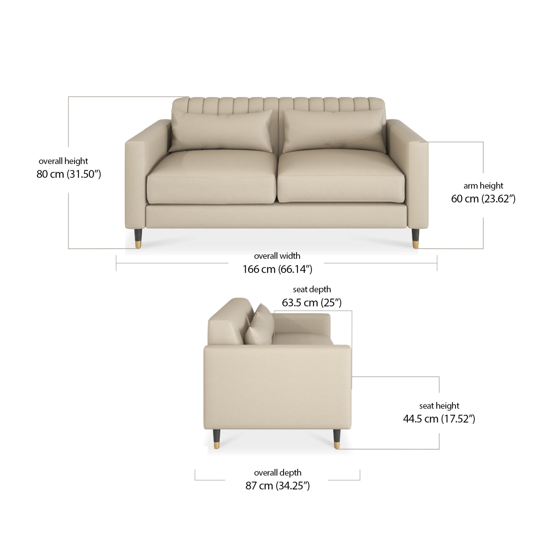 Giovanna 2 Seaters Sofa - Leather dimensions
