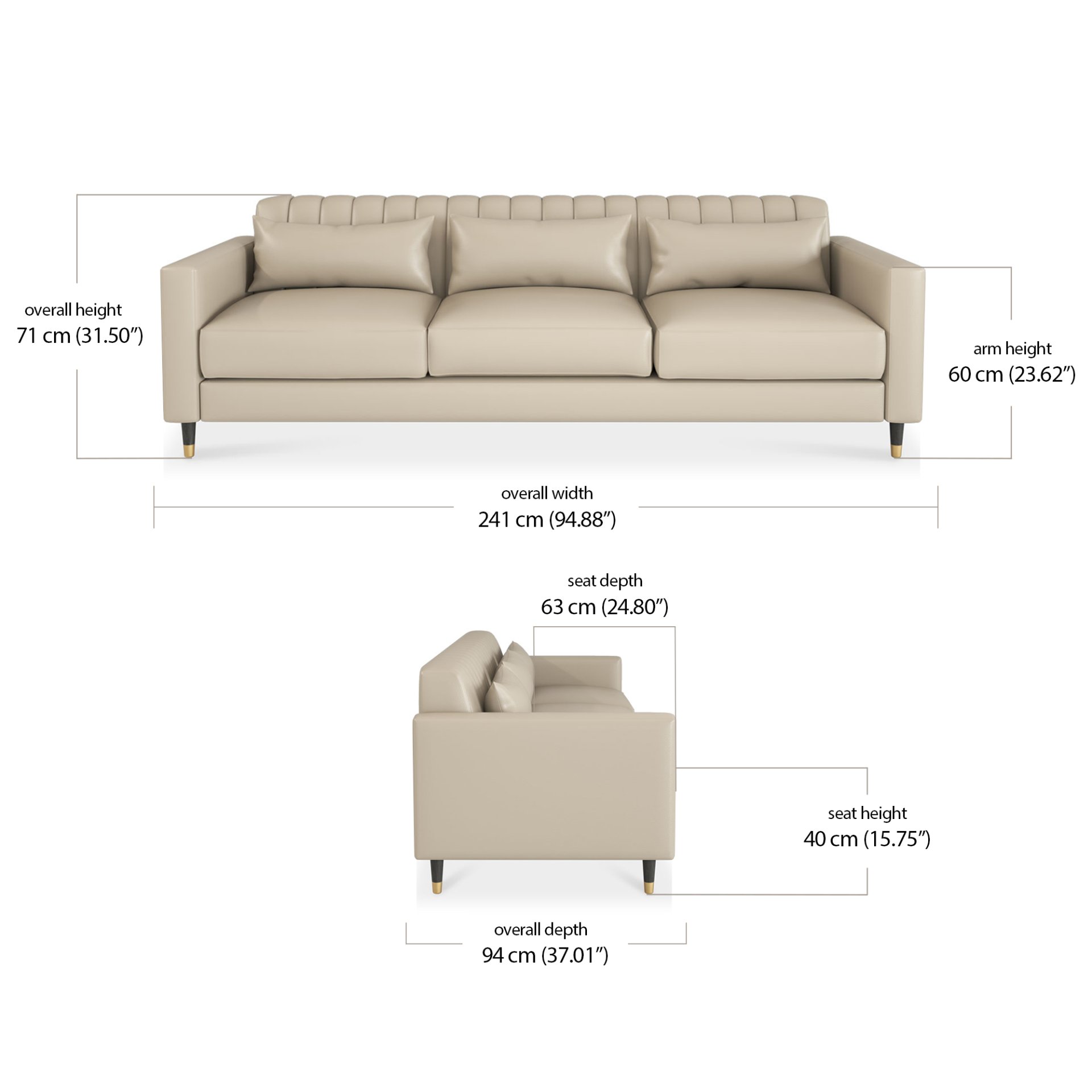Giovanna 3 Seater Sofa - Leather dimensions
