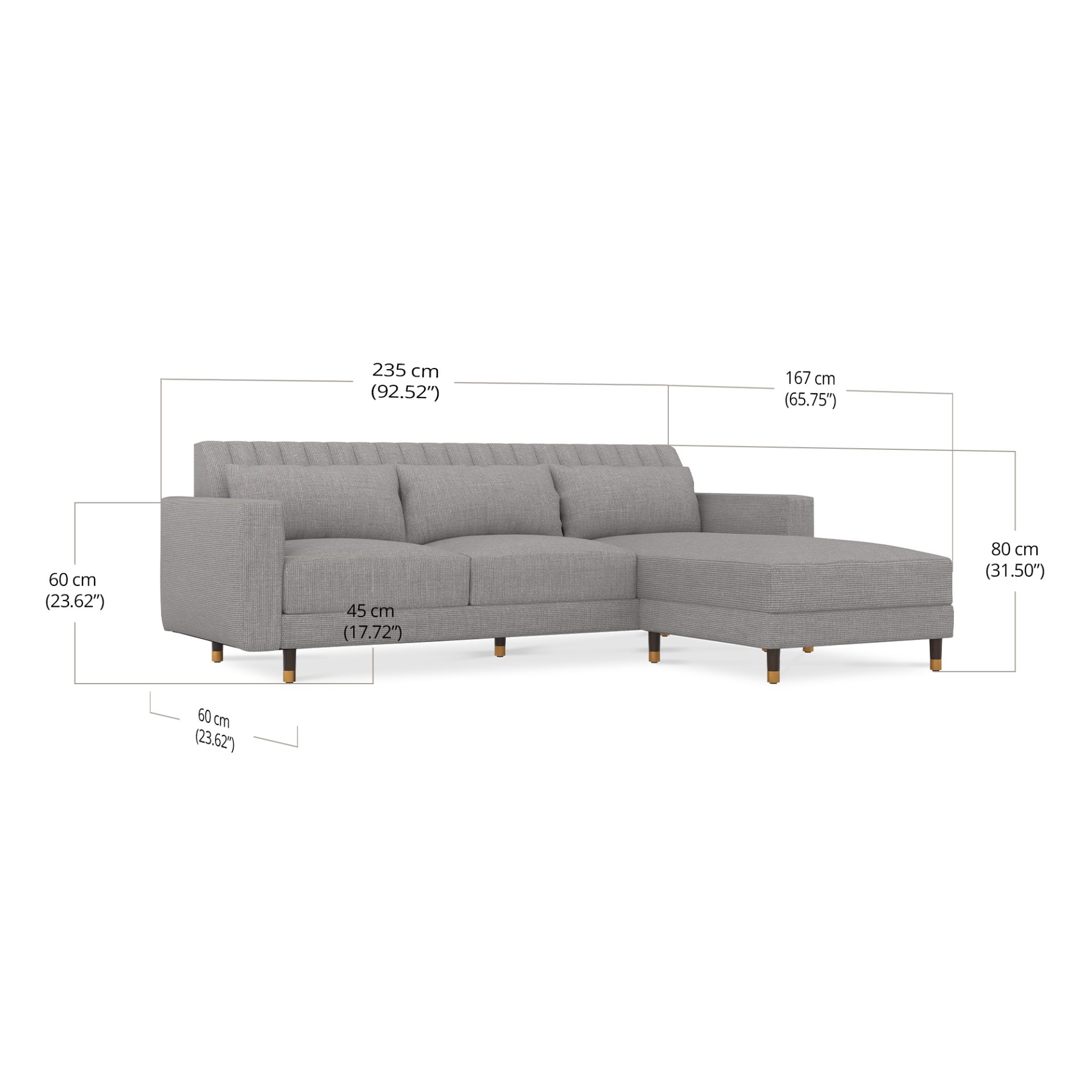 Giovanna 3 Seater With Chaise dimensions