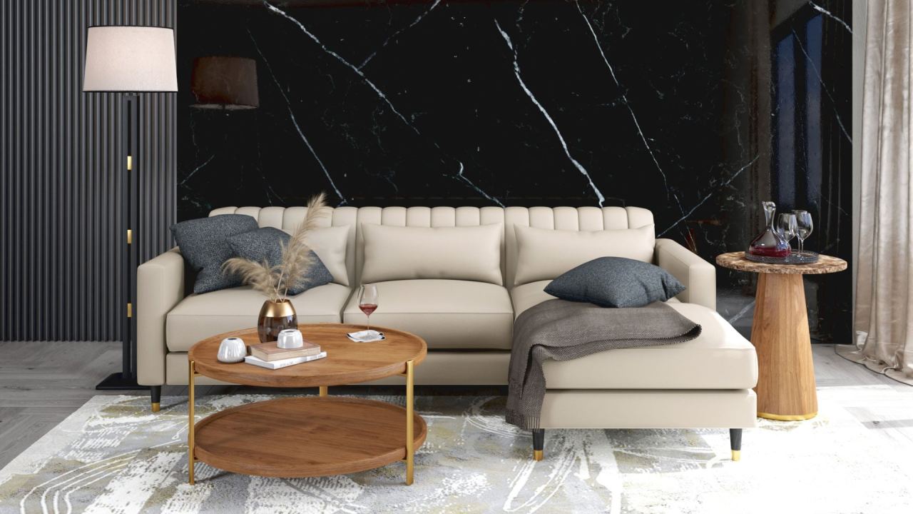 Giovanna 3 Seater With Chaise - Leather in a furnished room