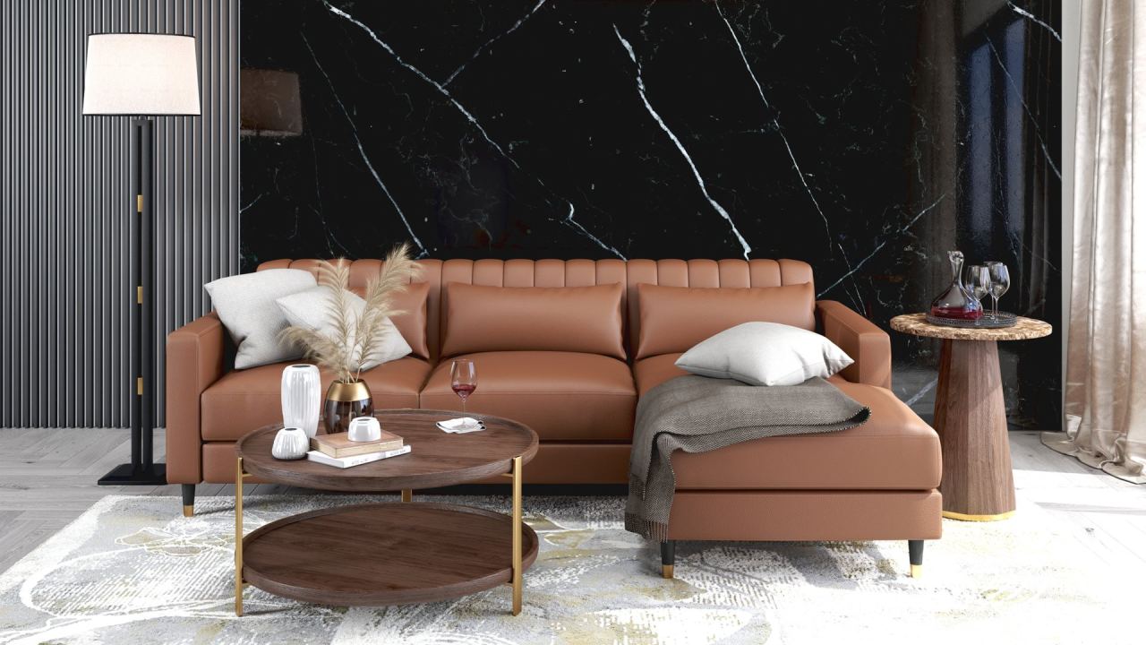 Giovanna 3 Seater With Left Chaise - Leather