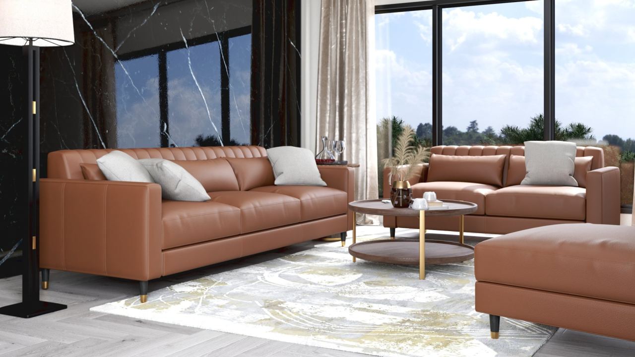 Giovanna 3 Seater With Chaise - Leather, in a room