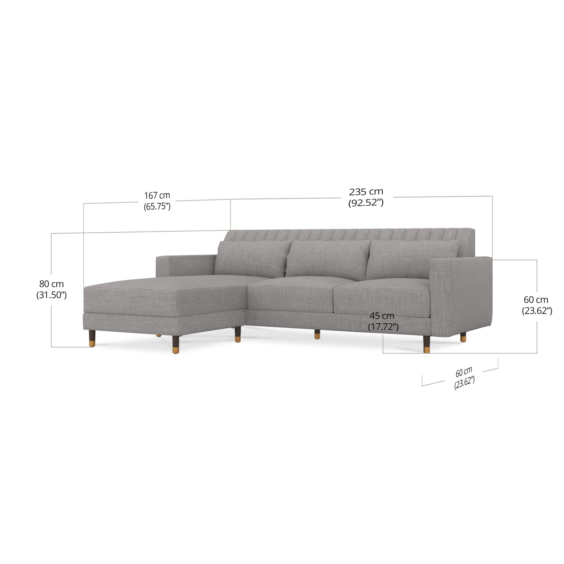 Giovanna 3 Seater With Right Chaise dimensions