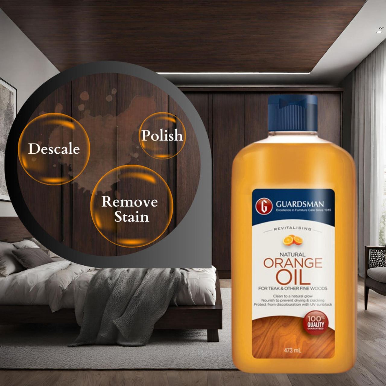 Guardsman revitalizing orange oil wood cleaner - 473 ML, in a room