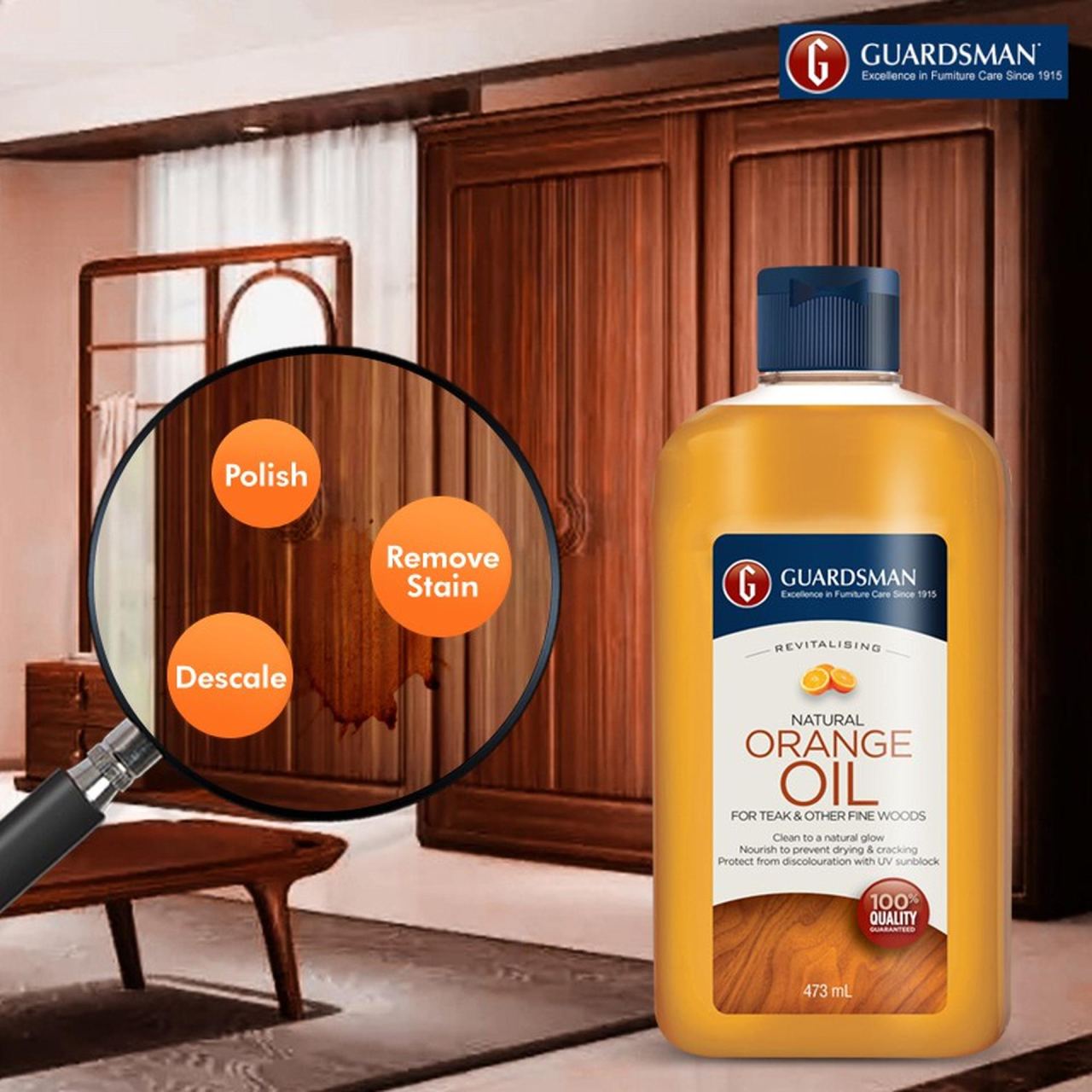 Guardsman revitalizing orange oil wood cleaner - 473 ML, in a room
