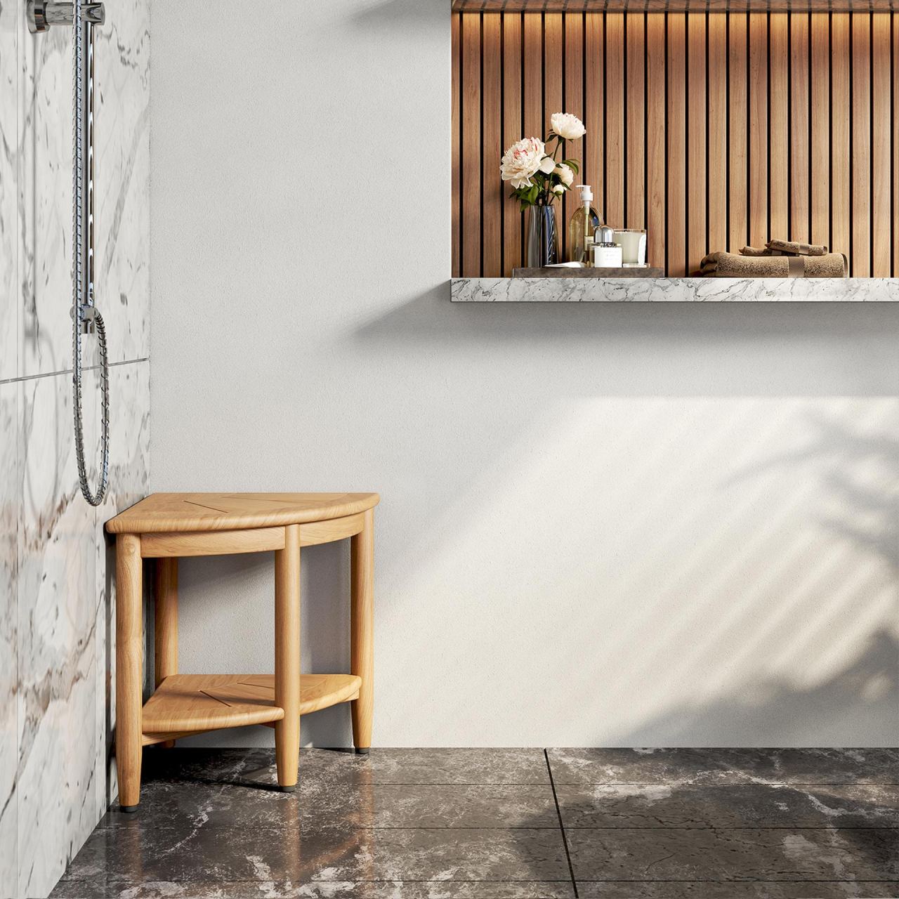 Haven Teak Corner Stool, in a room