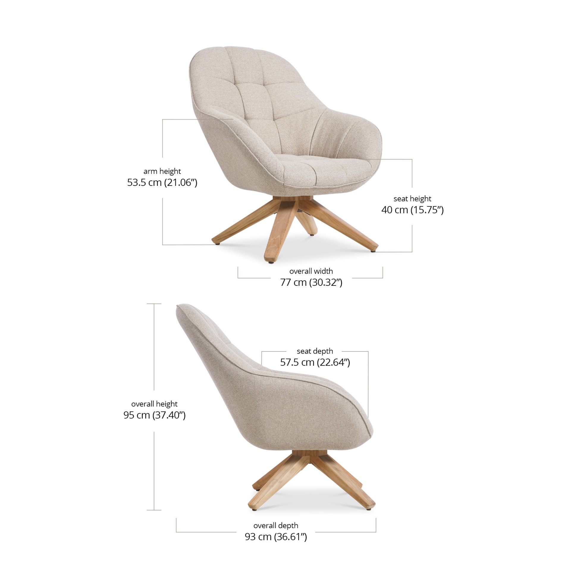 Ines Swivel Lounge Chair dimensions