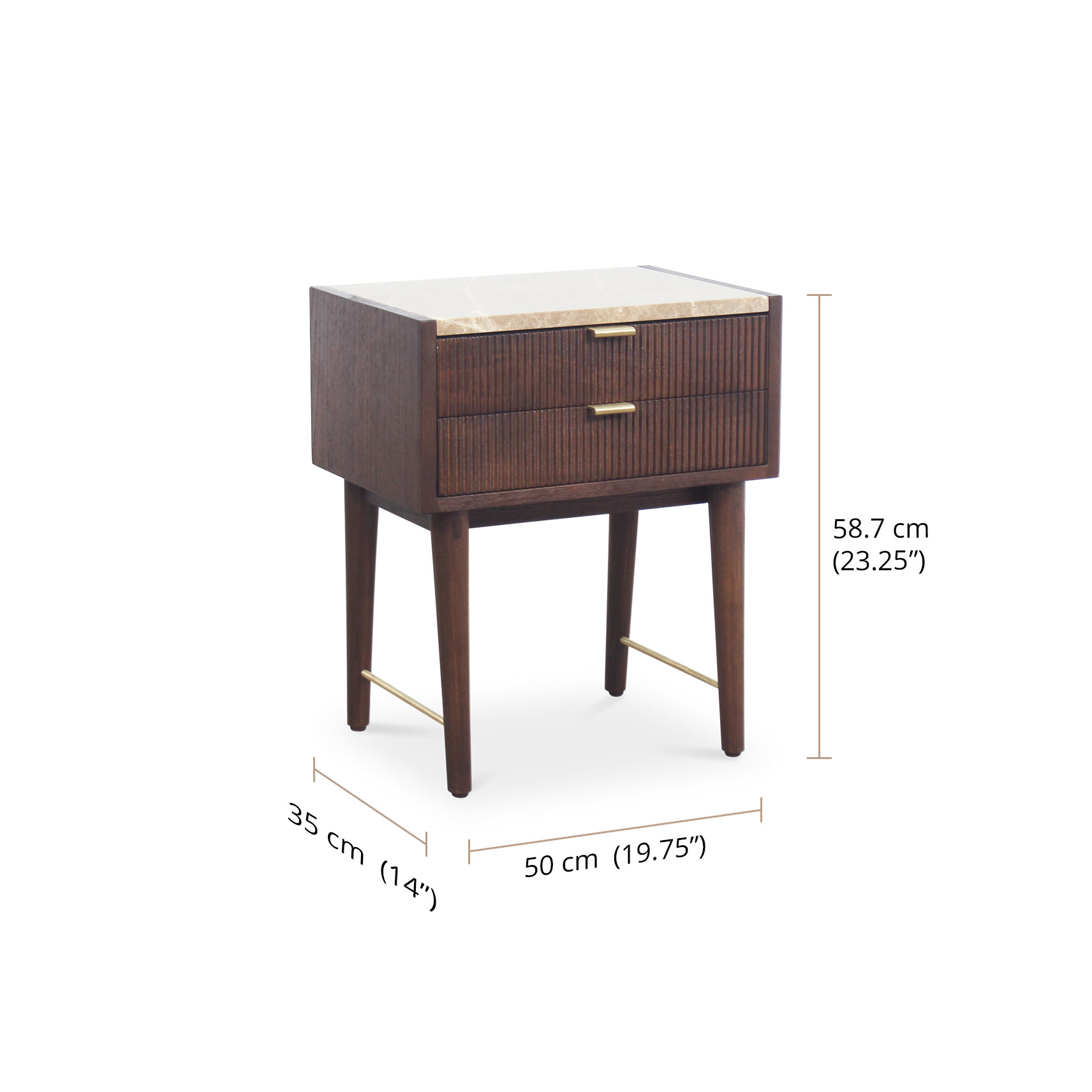 Isla Nightstand With 2 Drawers dimensions