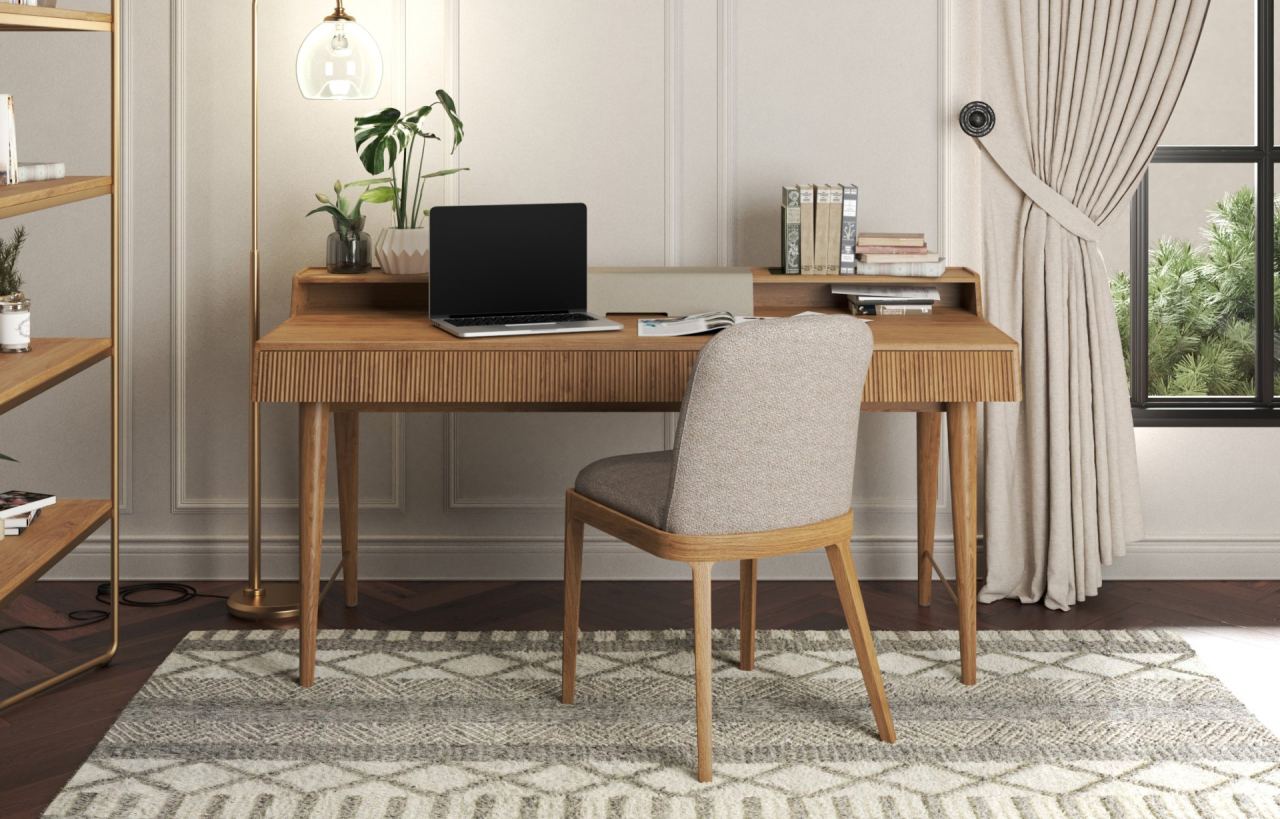 Isla Desk With Top Storage in a furnished room