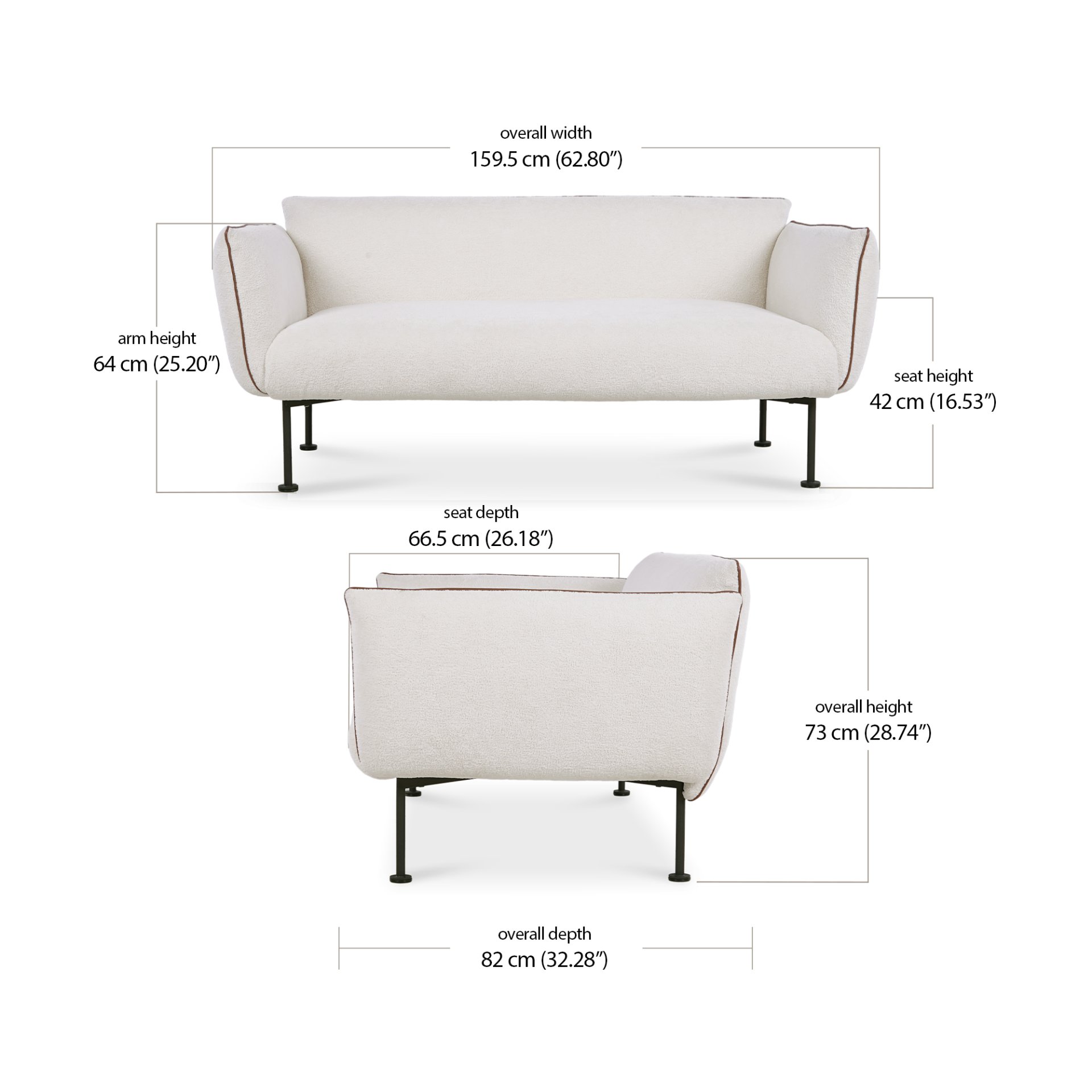 Kim 2 Seater Sofa dimensions