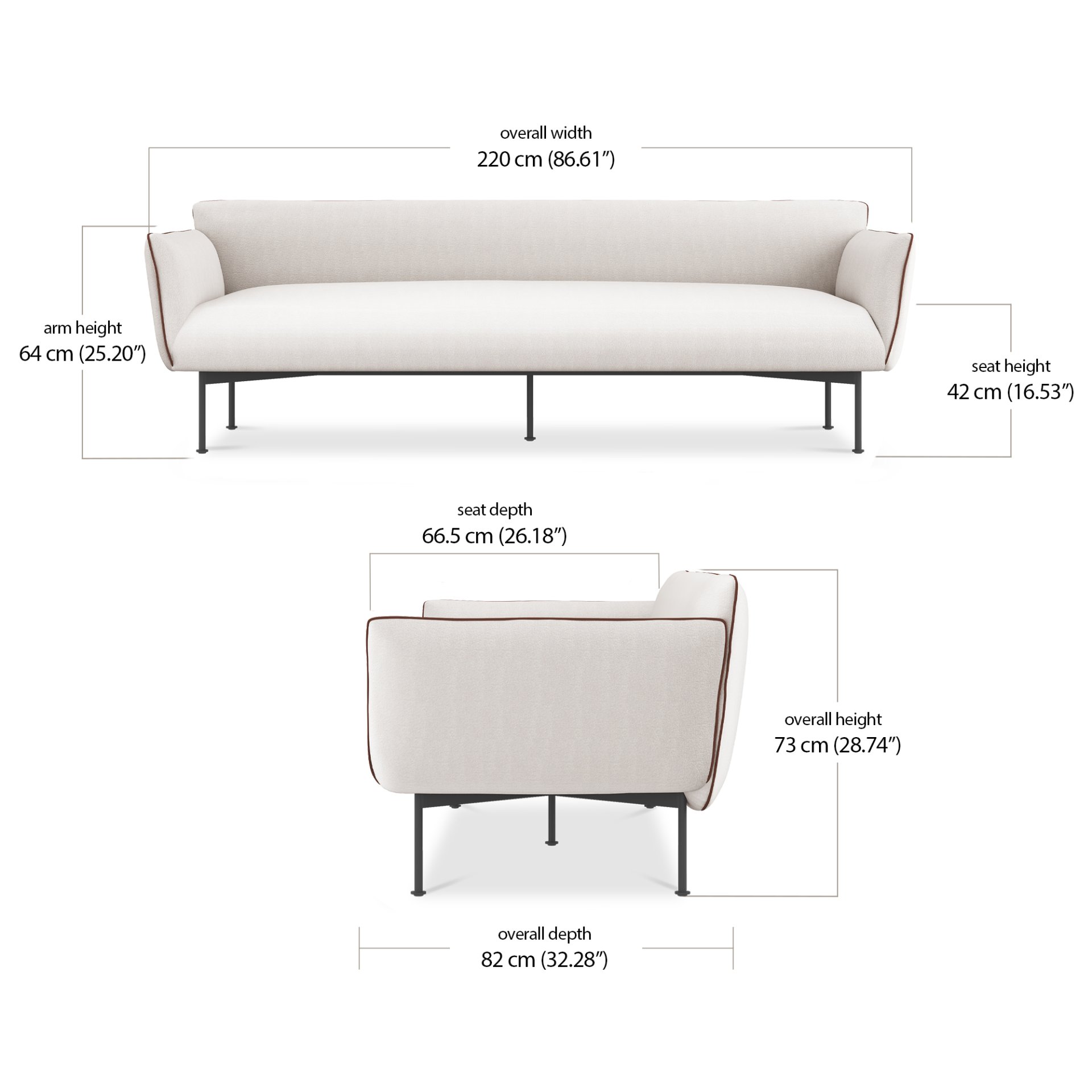 Kim 3 Seater Sofa dimensions
