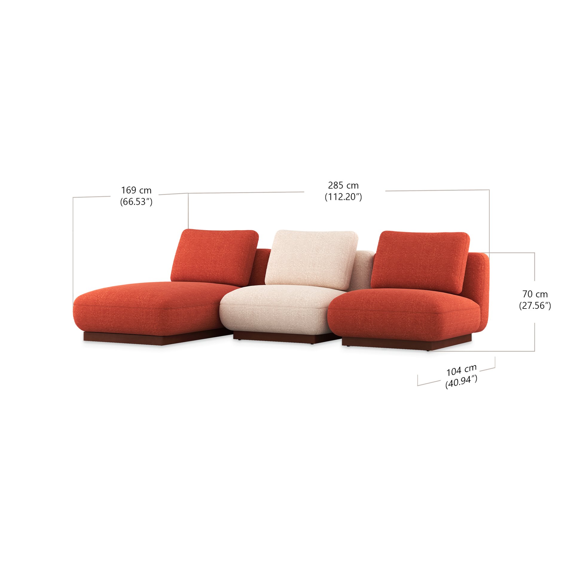 Koala Sofa with Chaise dimensions