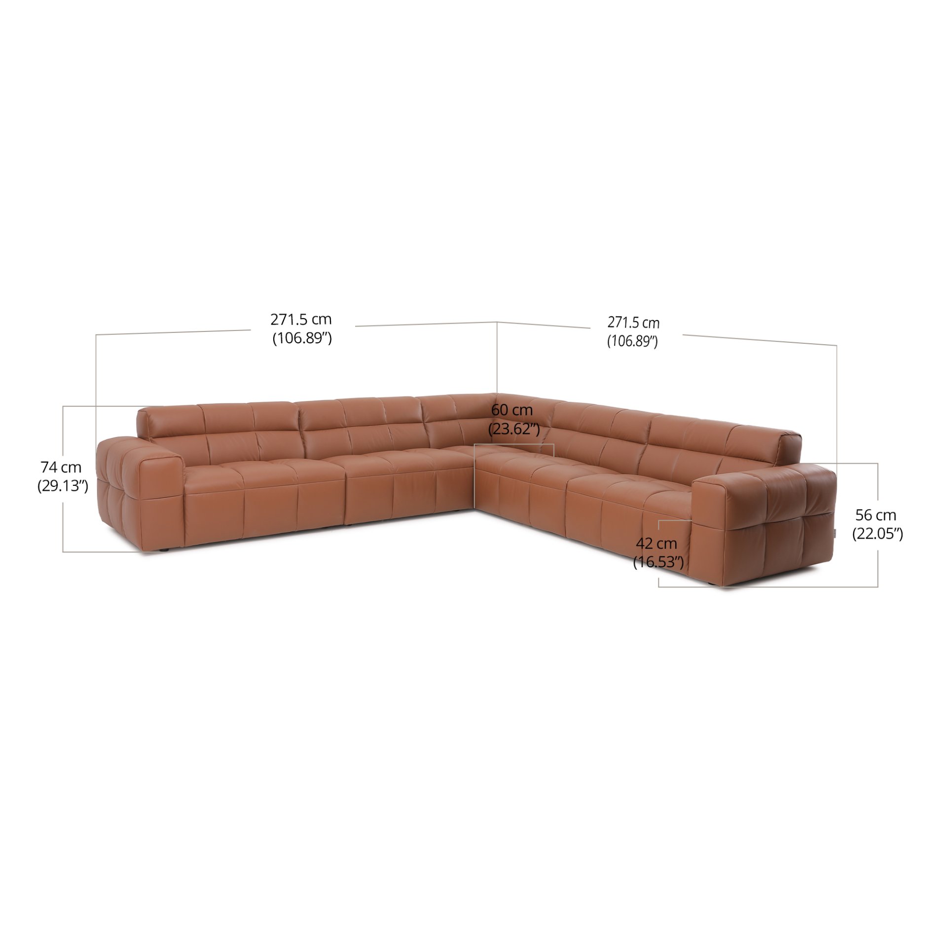 Loft L-Shaped Sectional dimensions