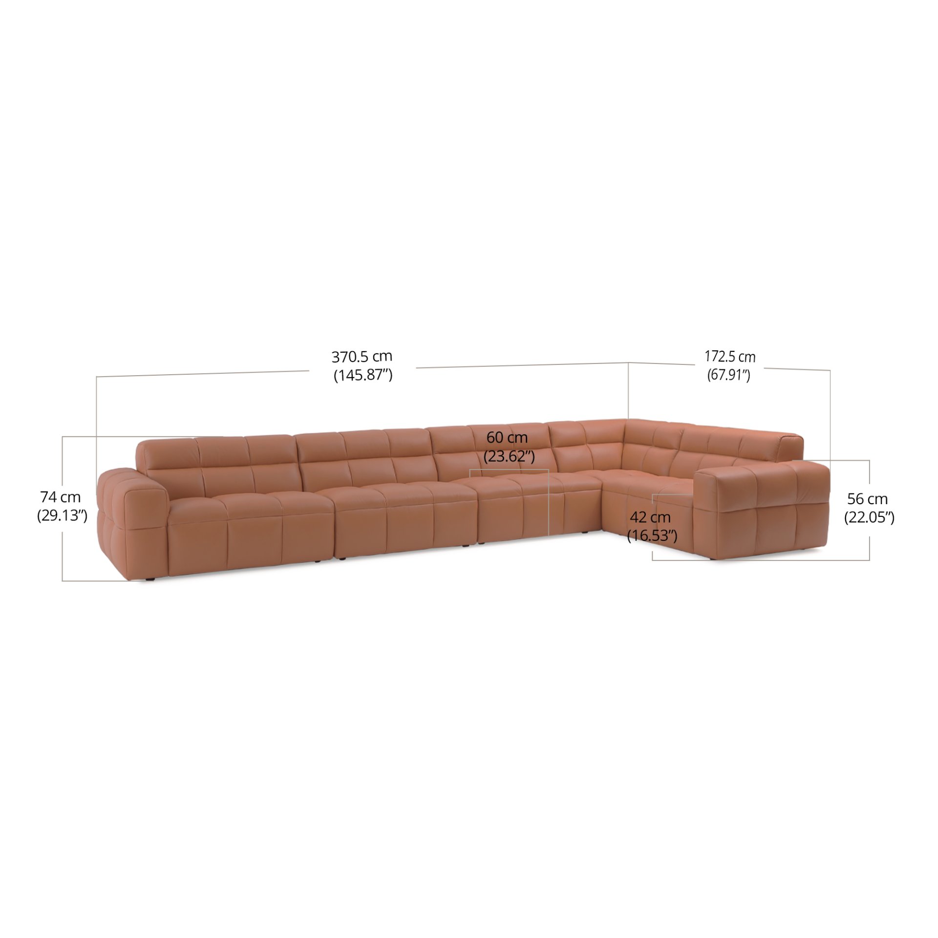 Loft L-Shaped Sectional 370 dimensions