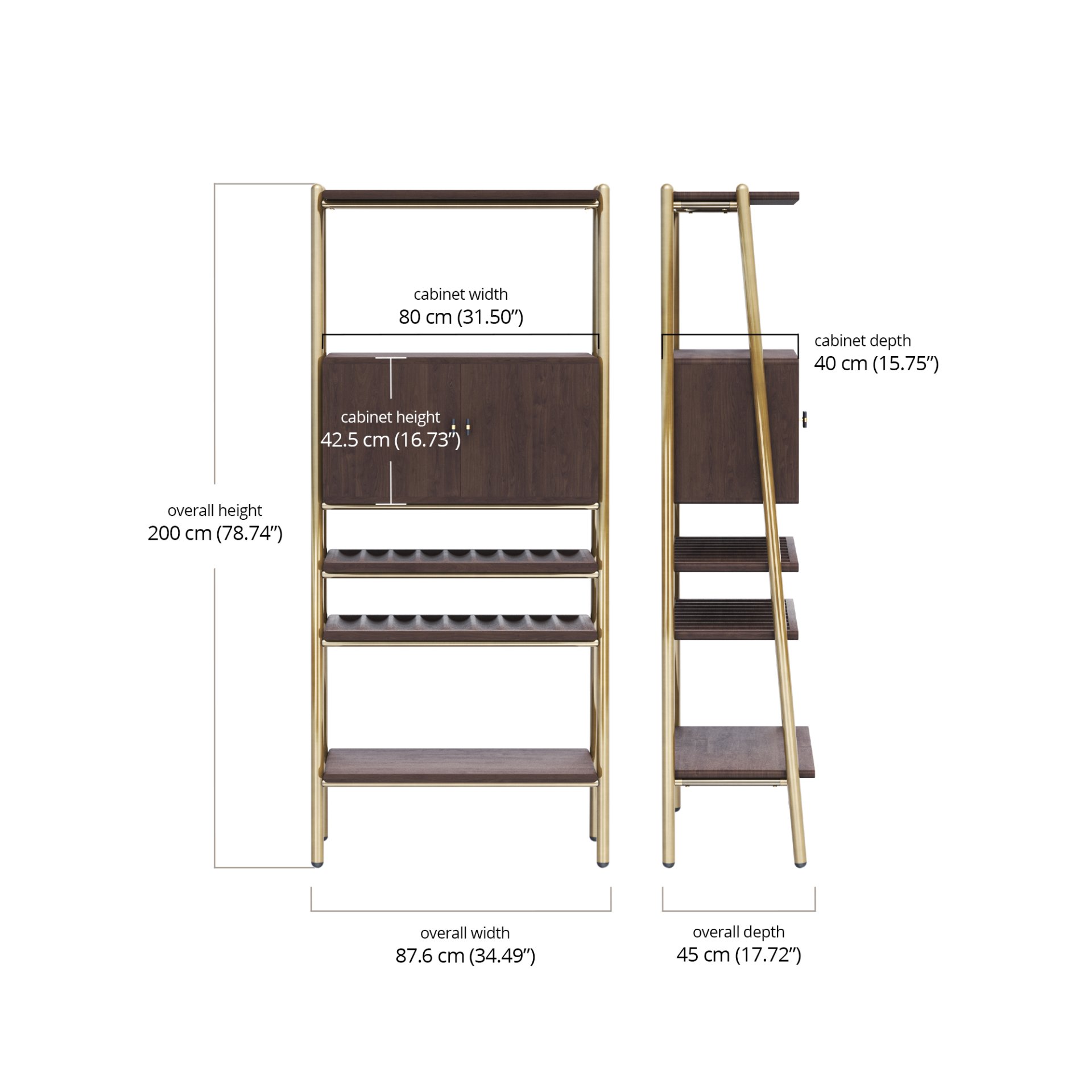 Moka Bookcase Bar Cabinet dimensions