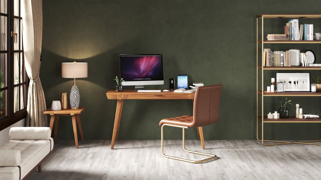 Desks, in a room