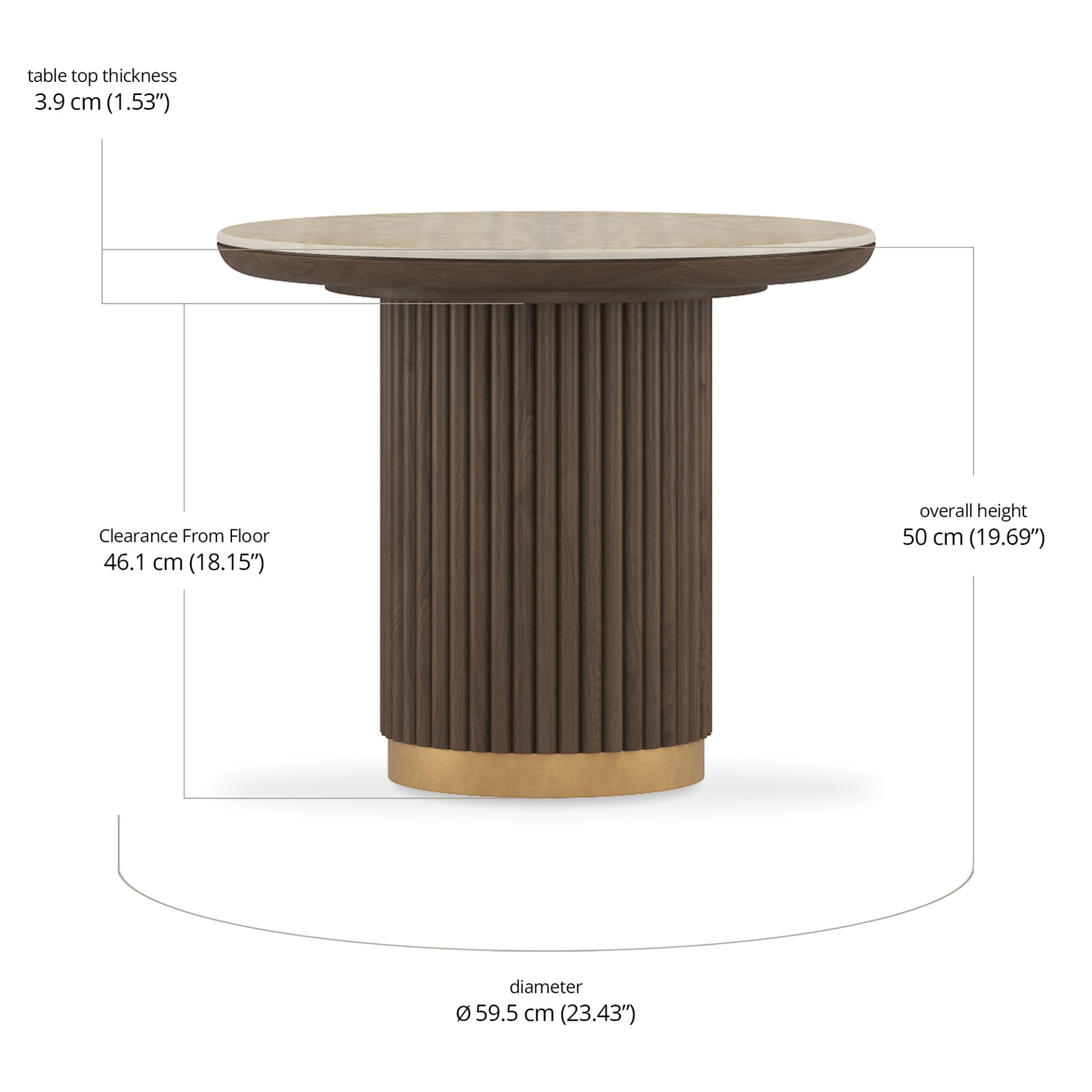 Morison High Central Table - Sintered Stone dimensions