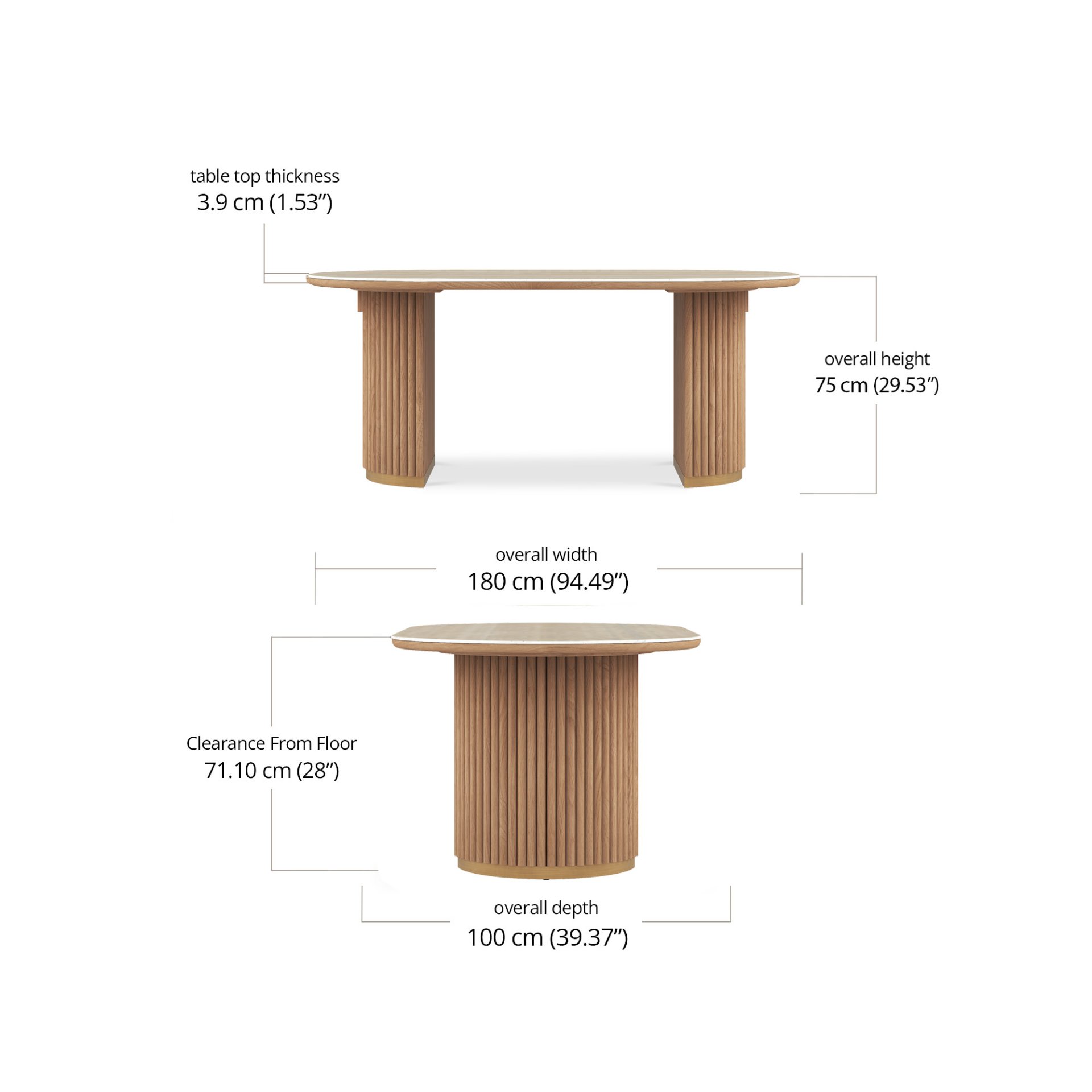 Morison Recta Dining Table - Sintered Stone - 180 Cm dimensions