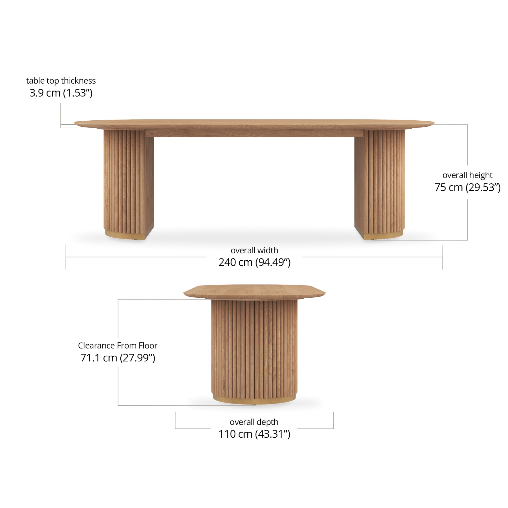 Morison Recta Dining Table - 240 Cm dimensions