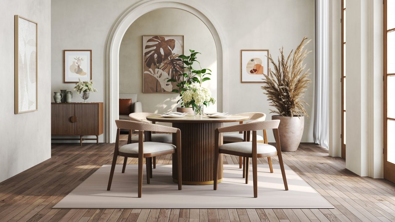 Morison Round Dining Table - Sintered Stone in a furnished room