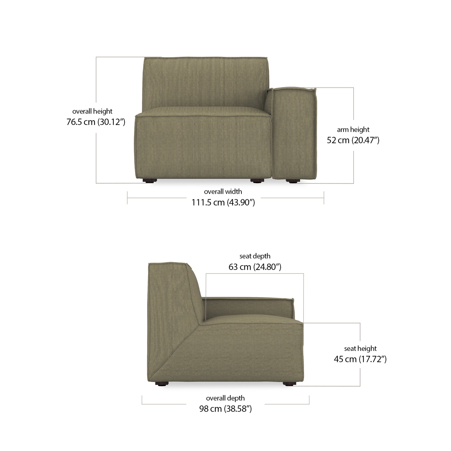 Martha Modular 1 Seater dimensions