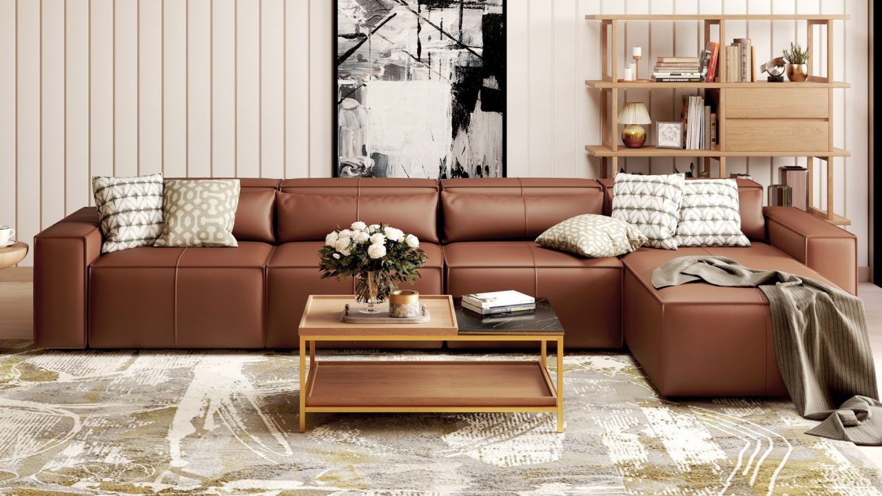 Martha Modular 1 Seater Sofa Left Leather, in a room
