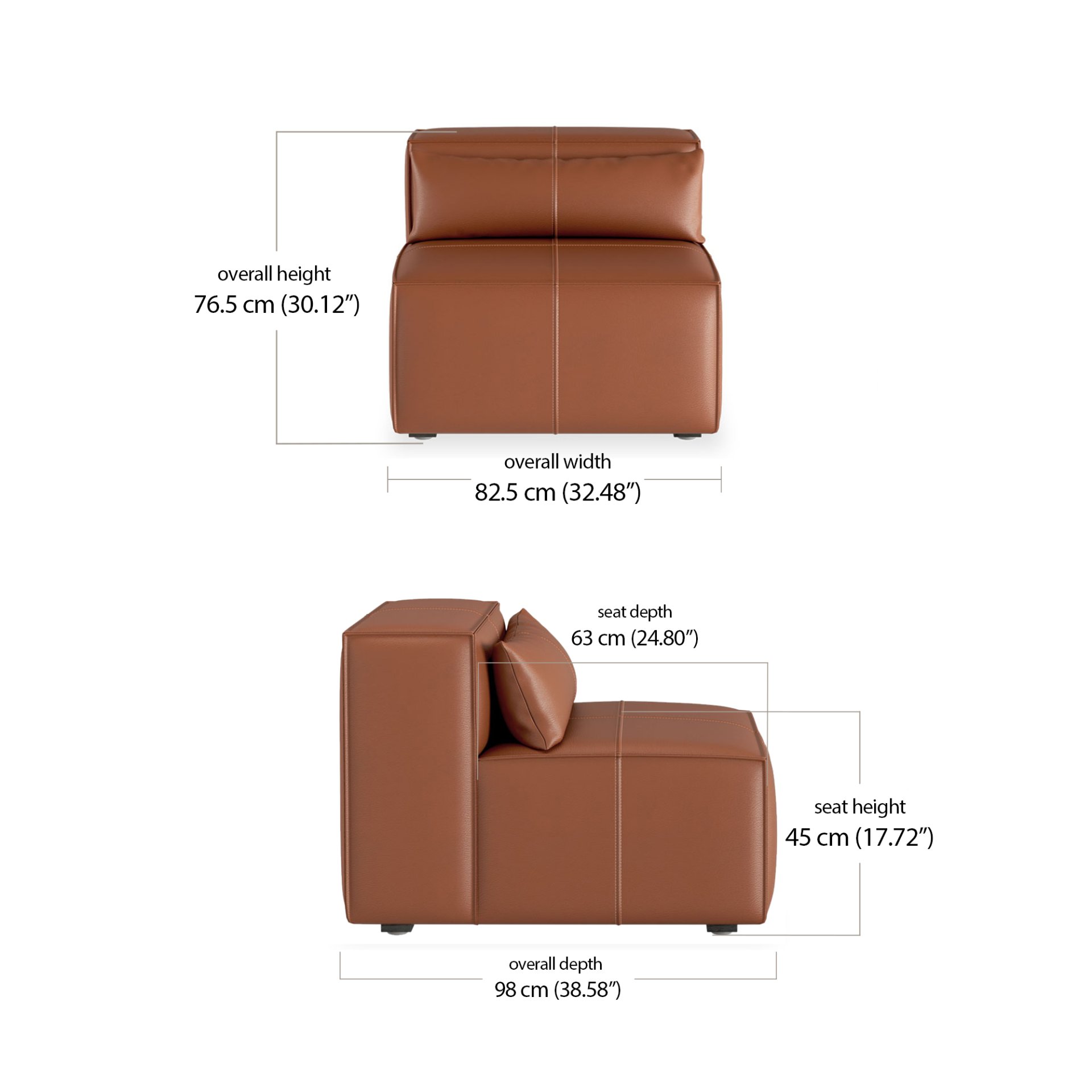 Martha Modular Middle -Leather dimensions