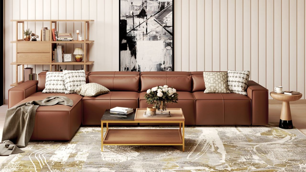 Martha Modular 1 Seater Right -Leather, in a room