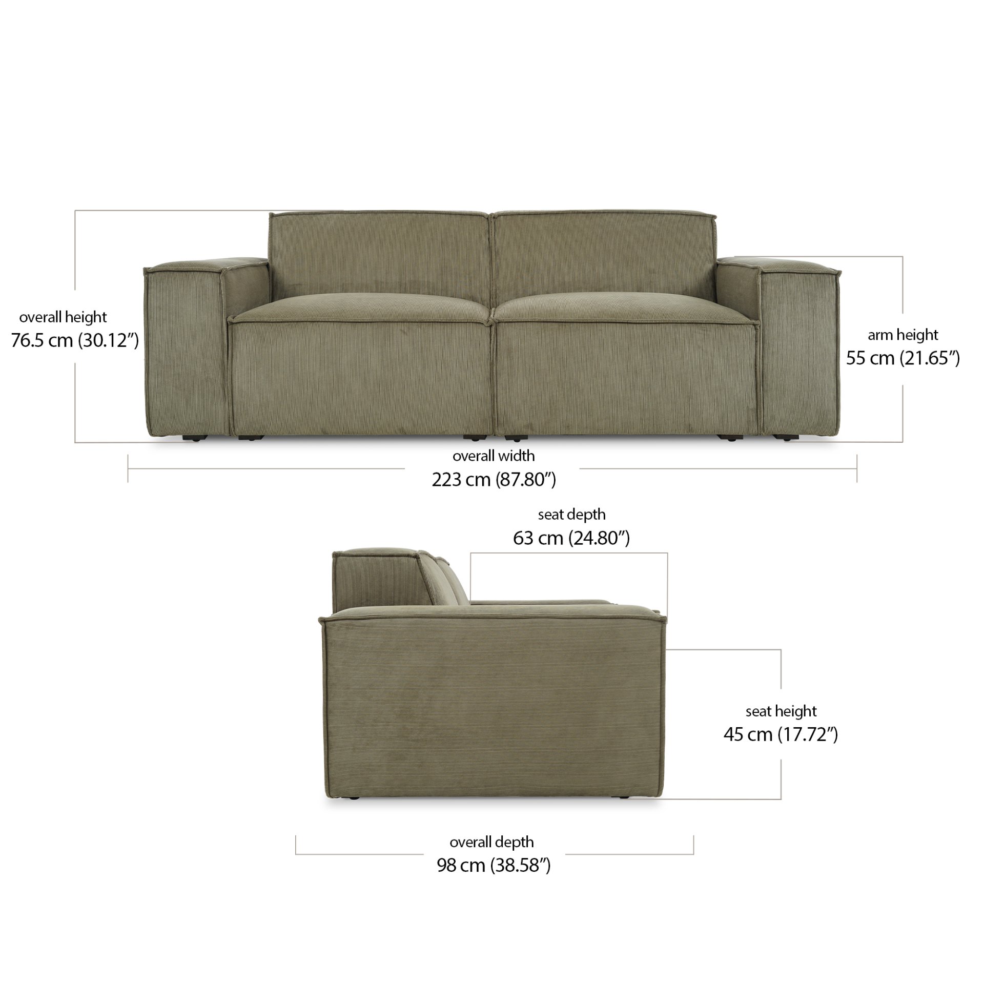 Martha 2 Seater Sofa dimensions
