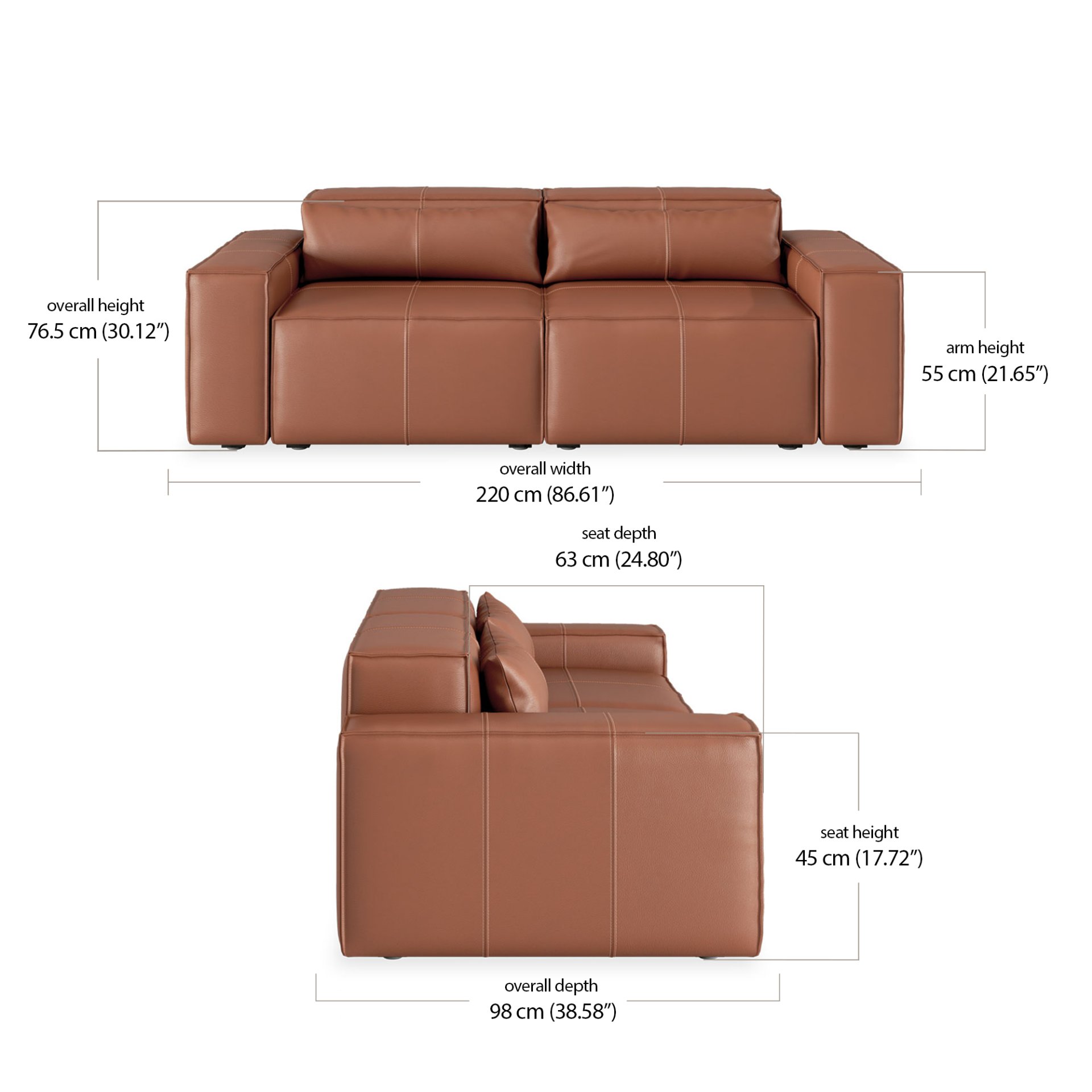 Martha 2 Seater Sofa Leather dimensions